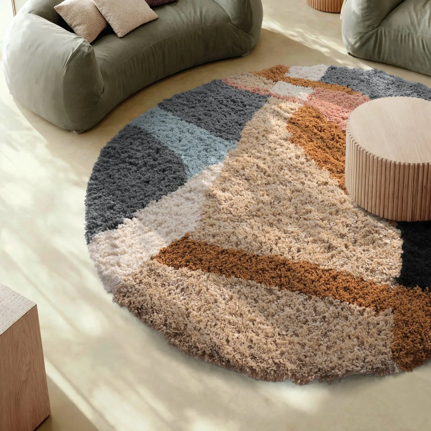 Rond vloerkleed - Cefalu Natural Cotton Shaggy (multi)