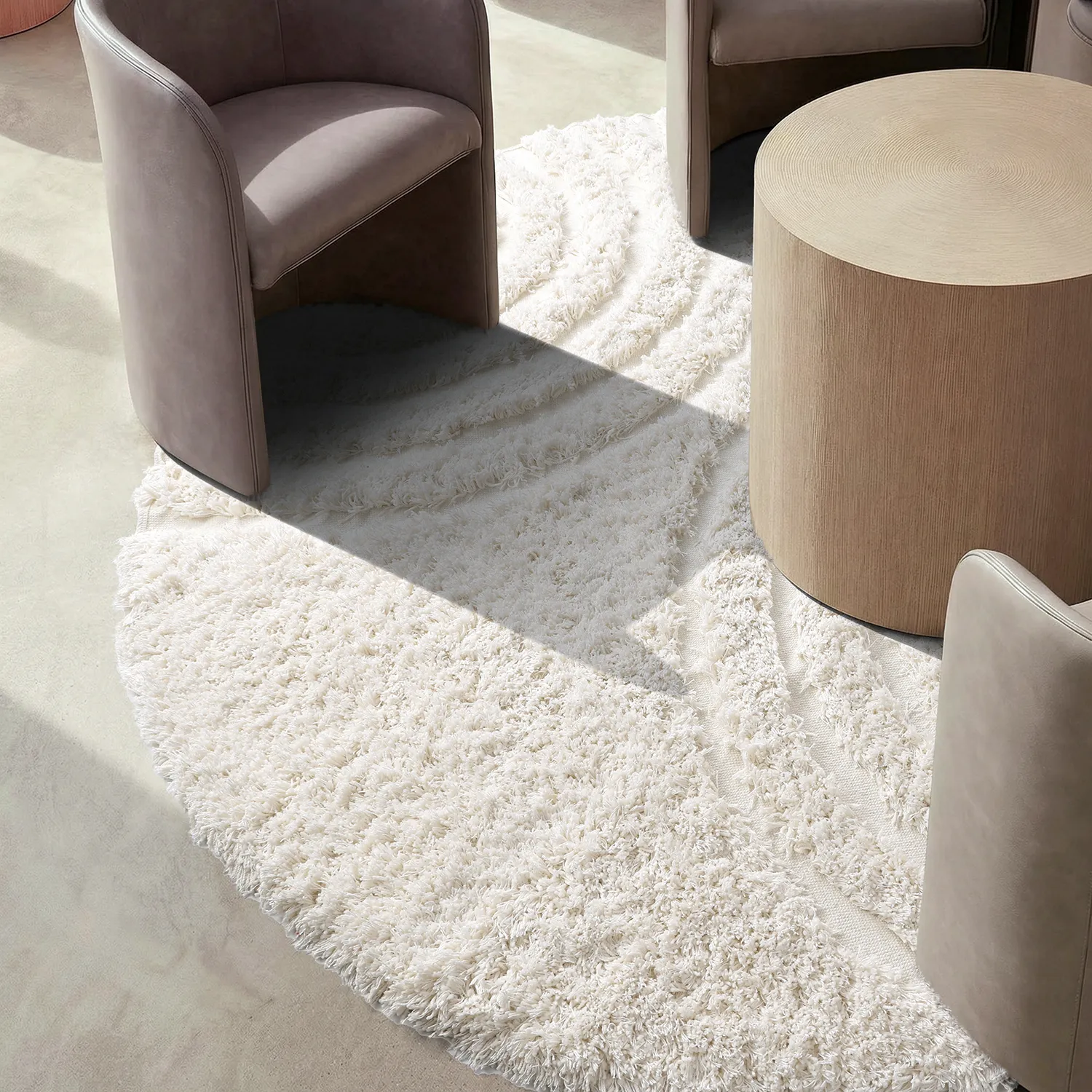 Rond vloerkleed - Lindos Natural Cotton Shaggy (wit)