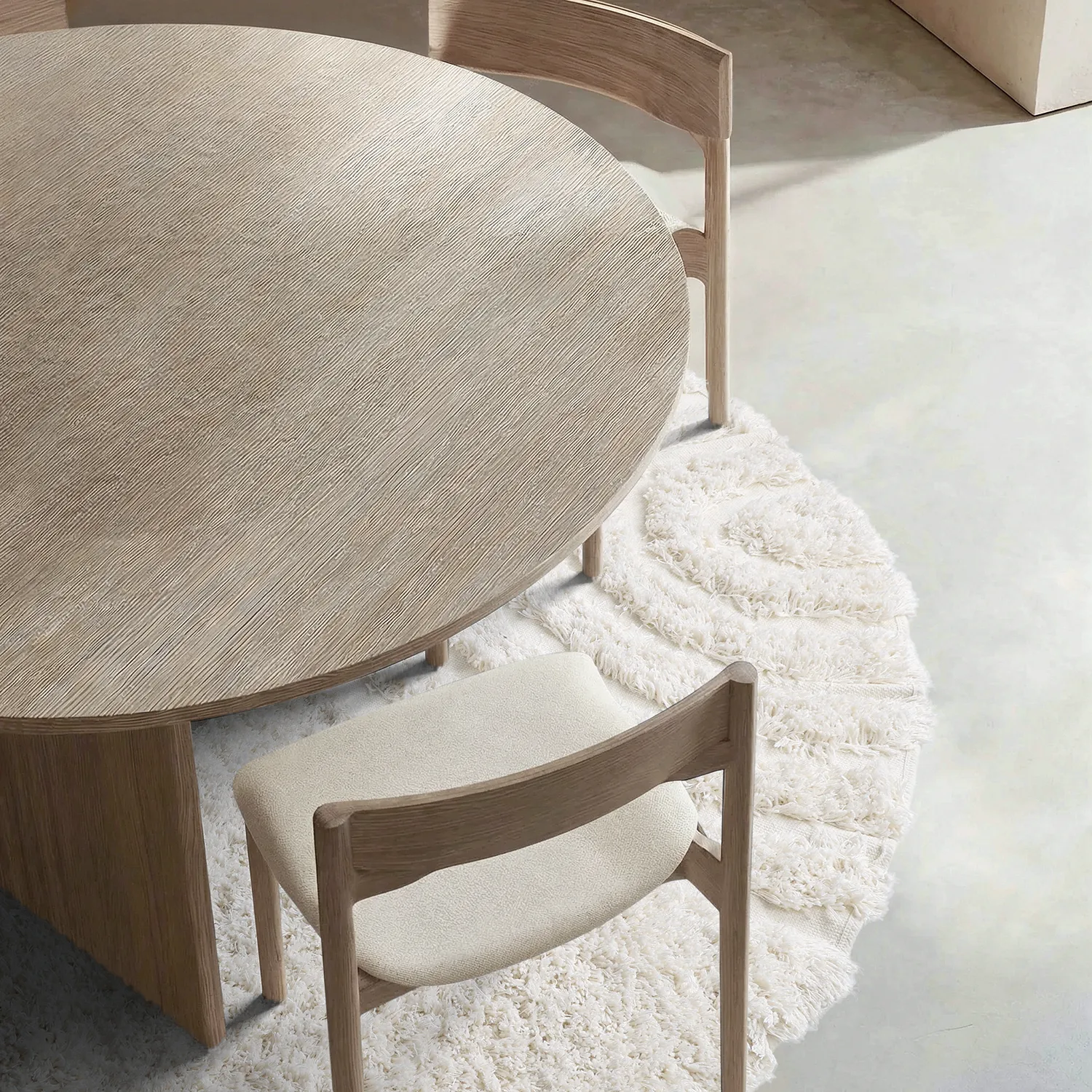 Rond vloerkleed - Lindos Natural Cotton Shaggy (wit)