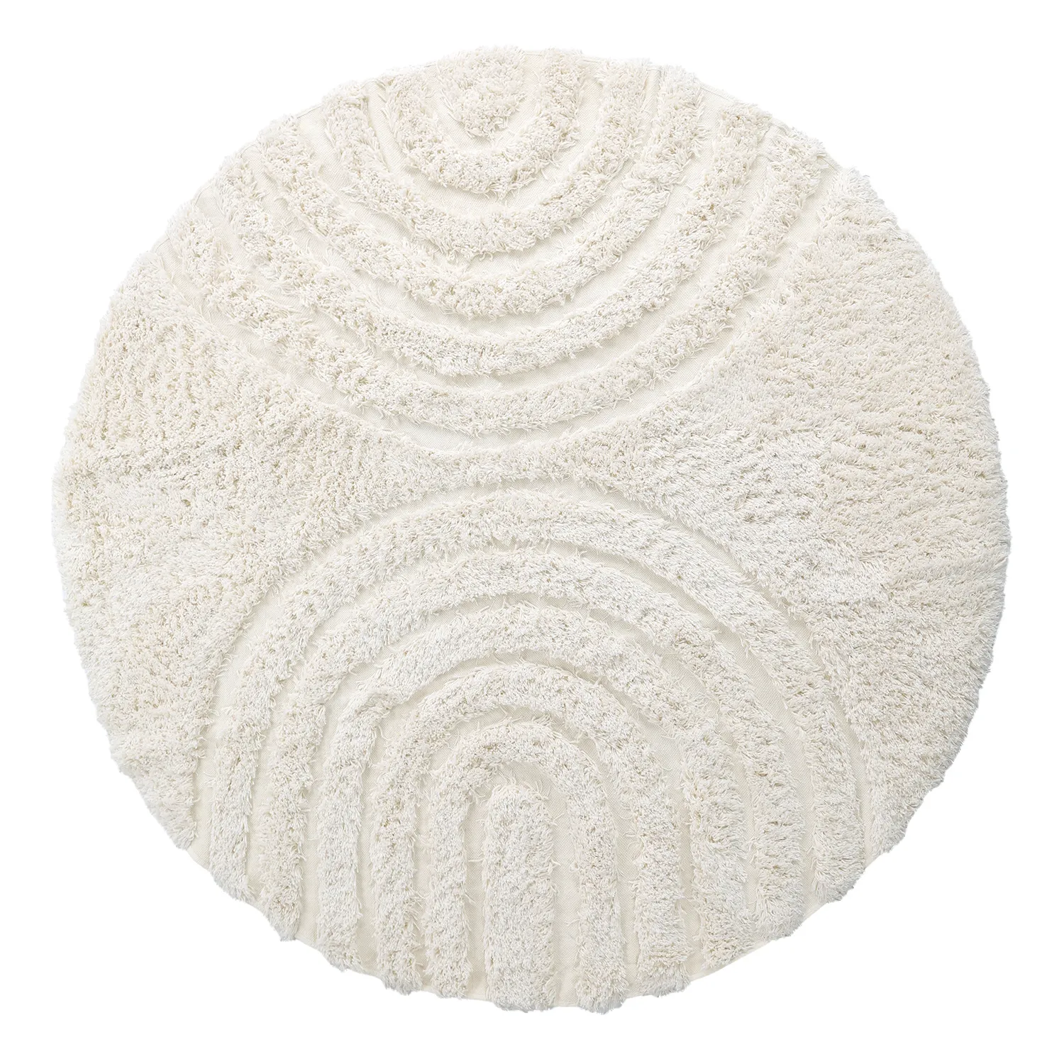 Rond vloerkleed - Lindos Natural Cotton Shaggy (wit)