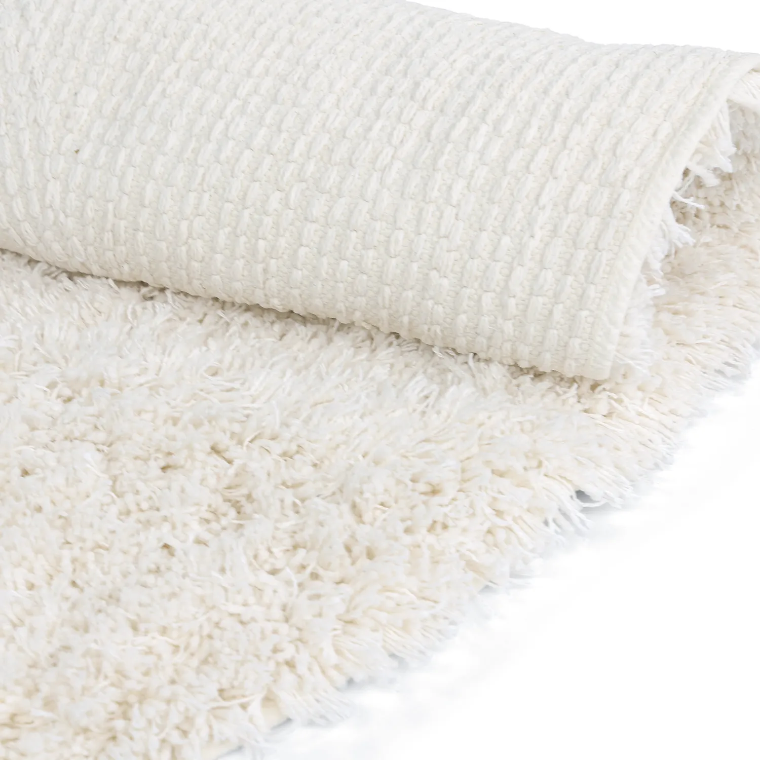 Rond vloerkleed - Lindos Natural Cotton Shaggy (wit)