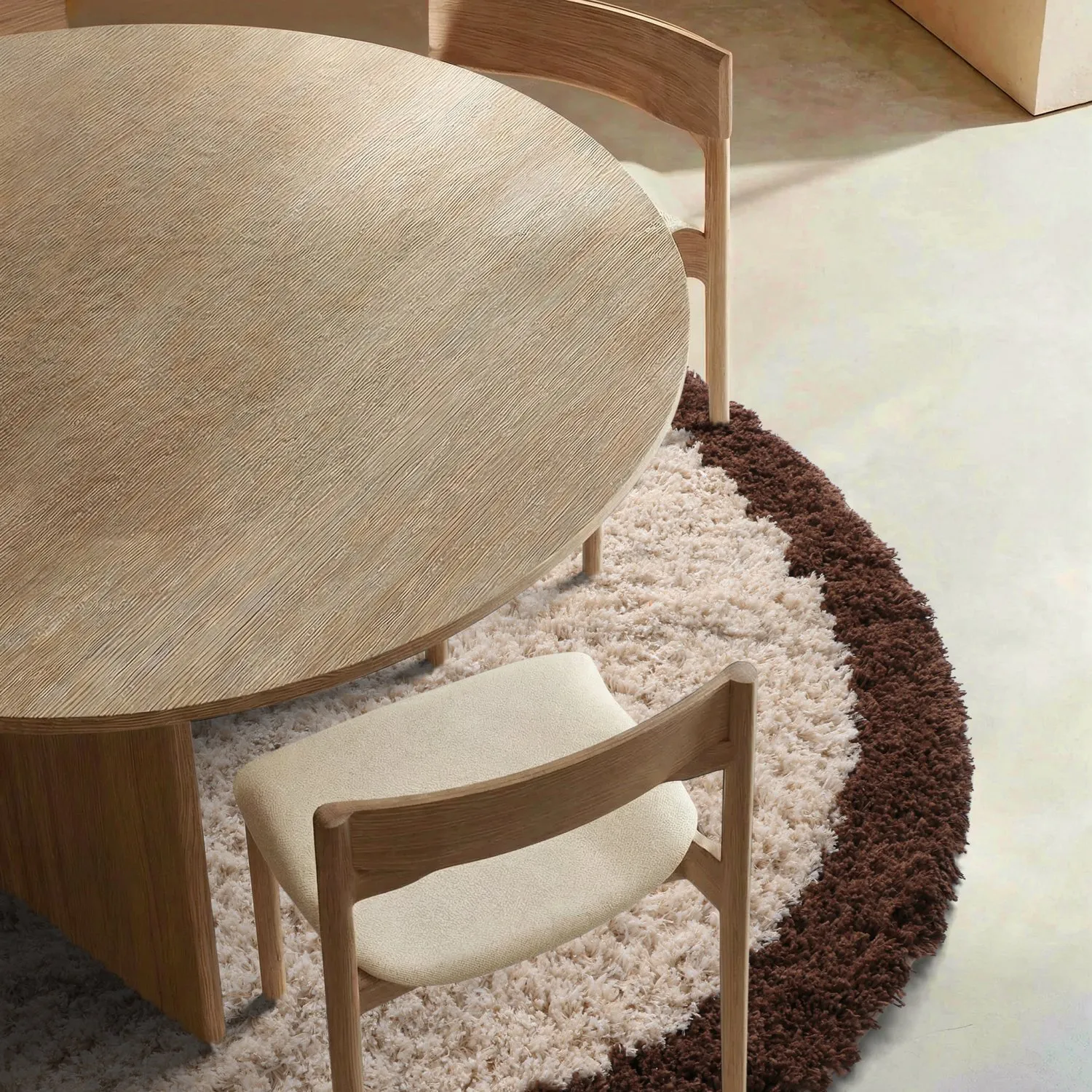 Rond vloerkleed - Sagres Natural Cotton Shaggy (off-white/bruin)