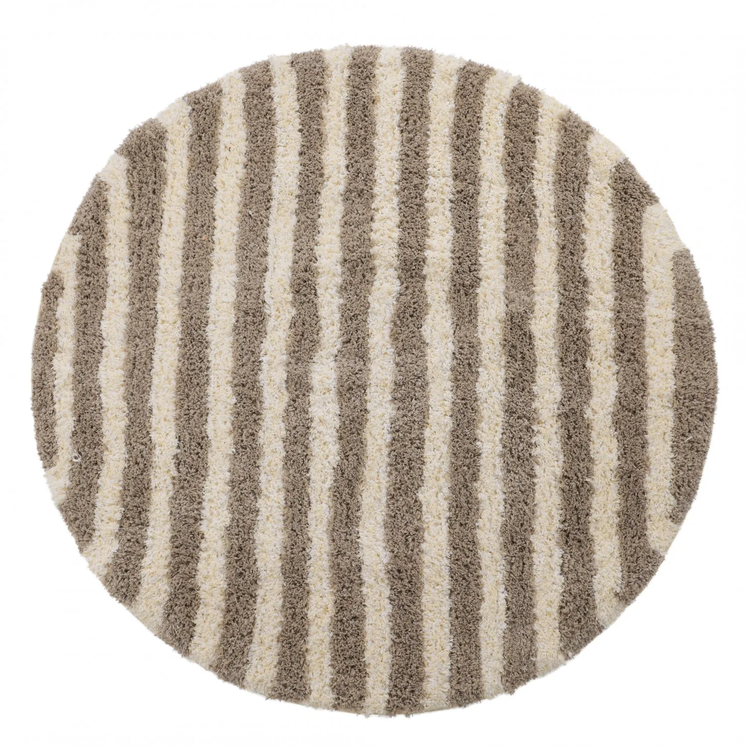 Rond vloerkleed - Thira Stripe Cotton Shaggy (crème/taupe)