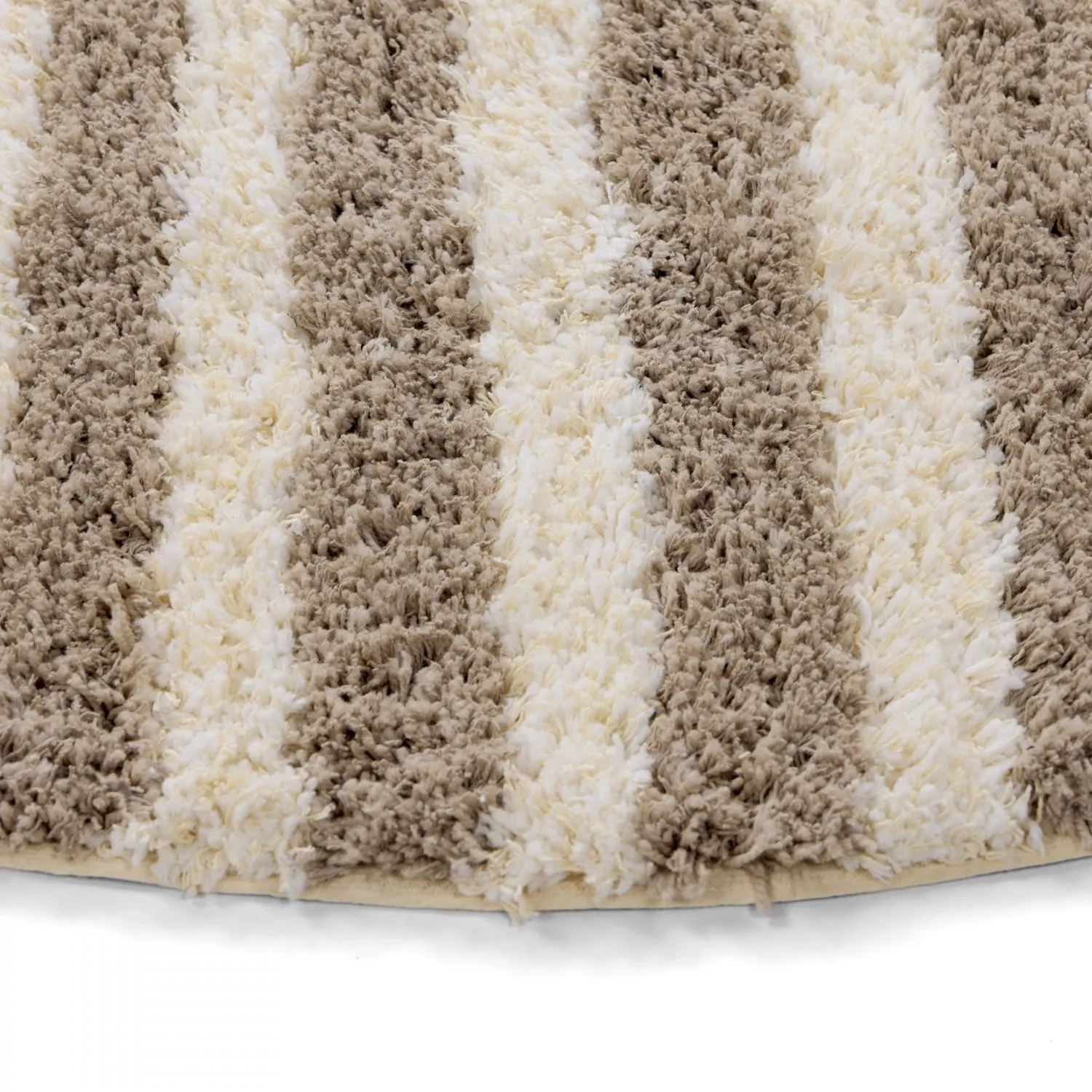 Rond vloerkleed - Thira Stripe Cotton Shaggy (crème/taupe)