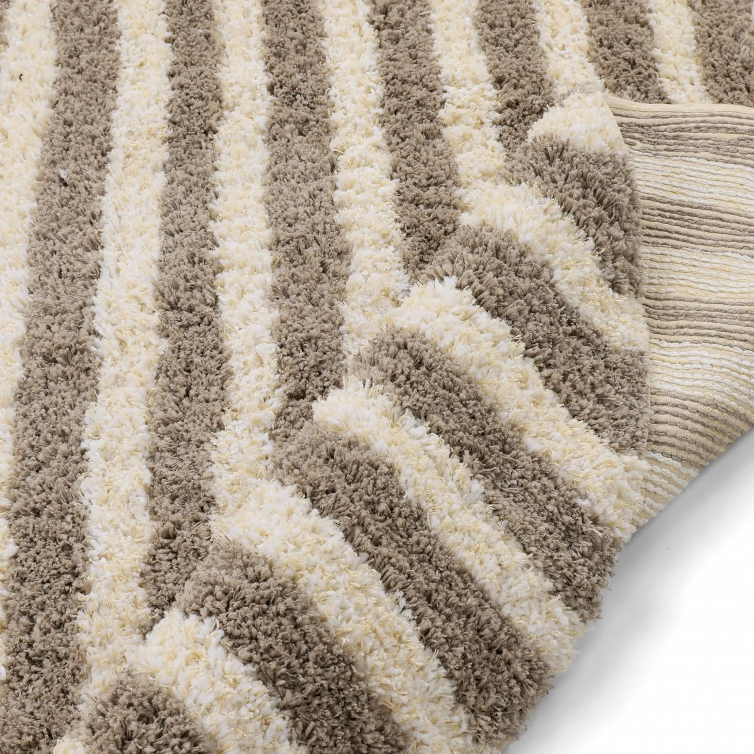 Rond vloerkleed - Thira Stripe Cotton Shaggy (crème/taupe)