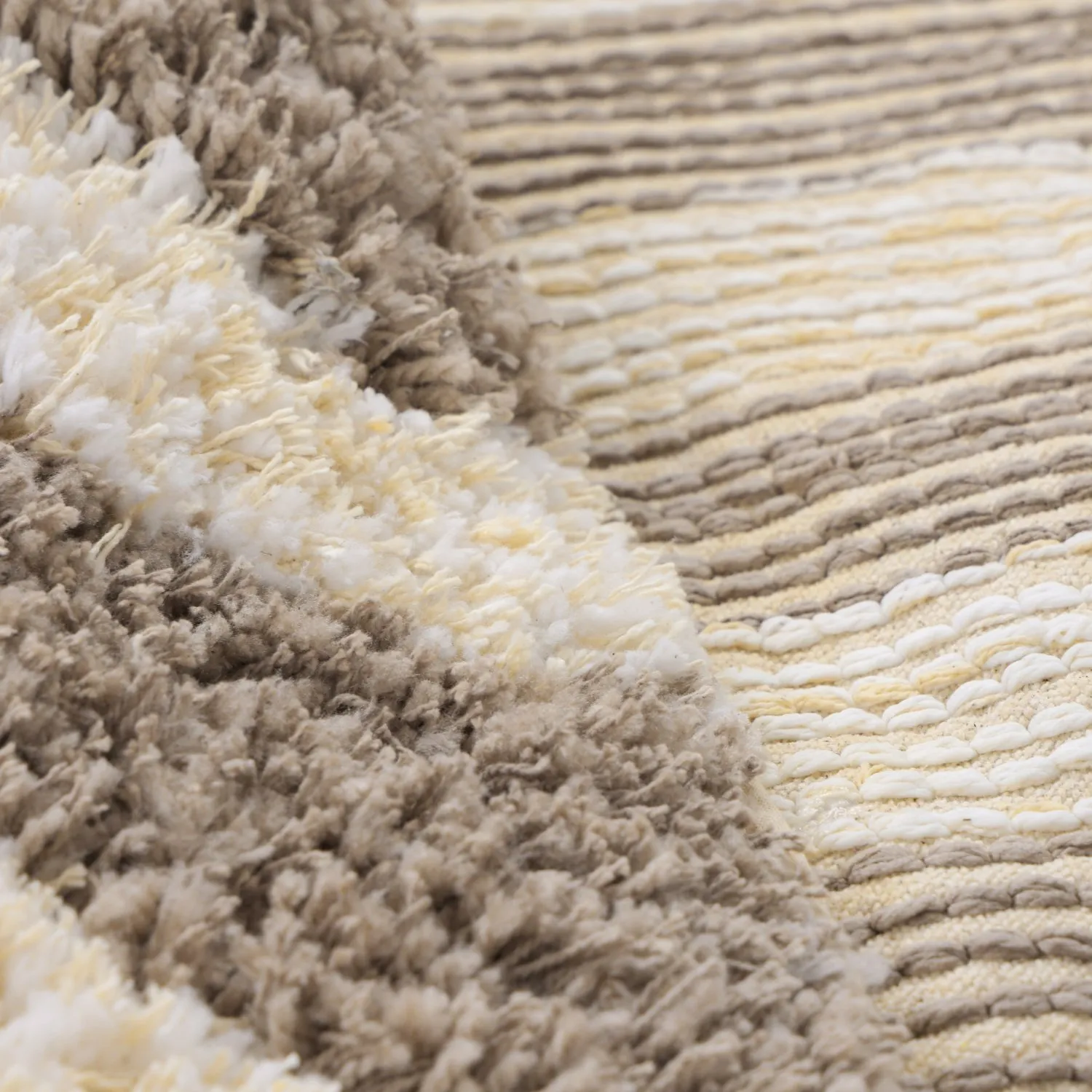 Rond vloerkleed - Thira Stripe Cotton Shaggy (crème/taupe)