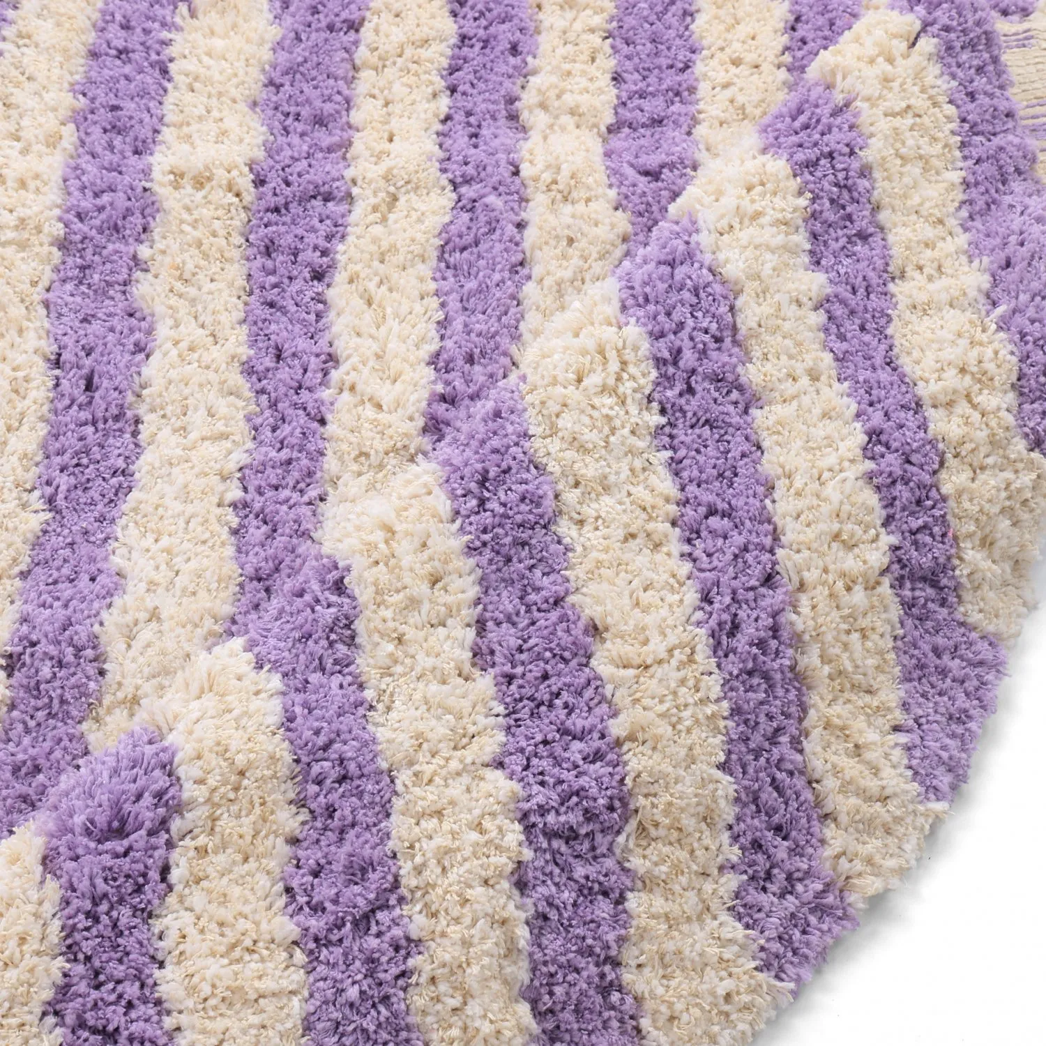Rond vloerkleed - Thira Stripe Cotton Shaggy (room/licht paars)