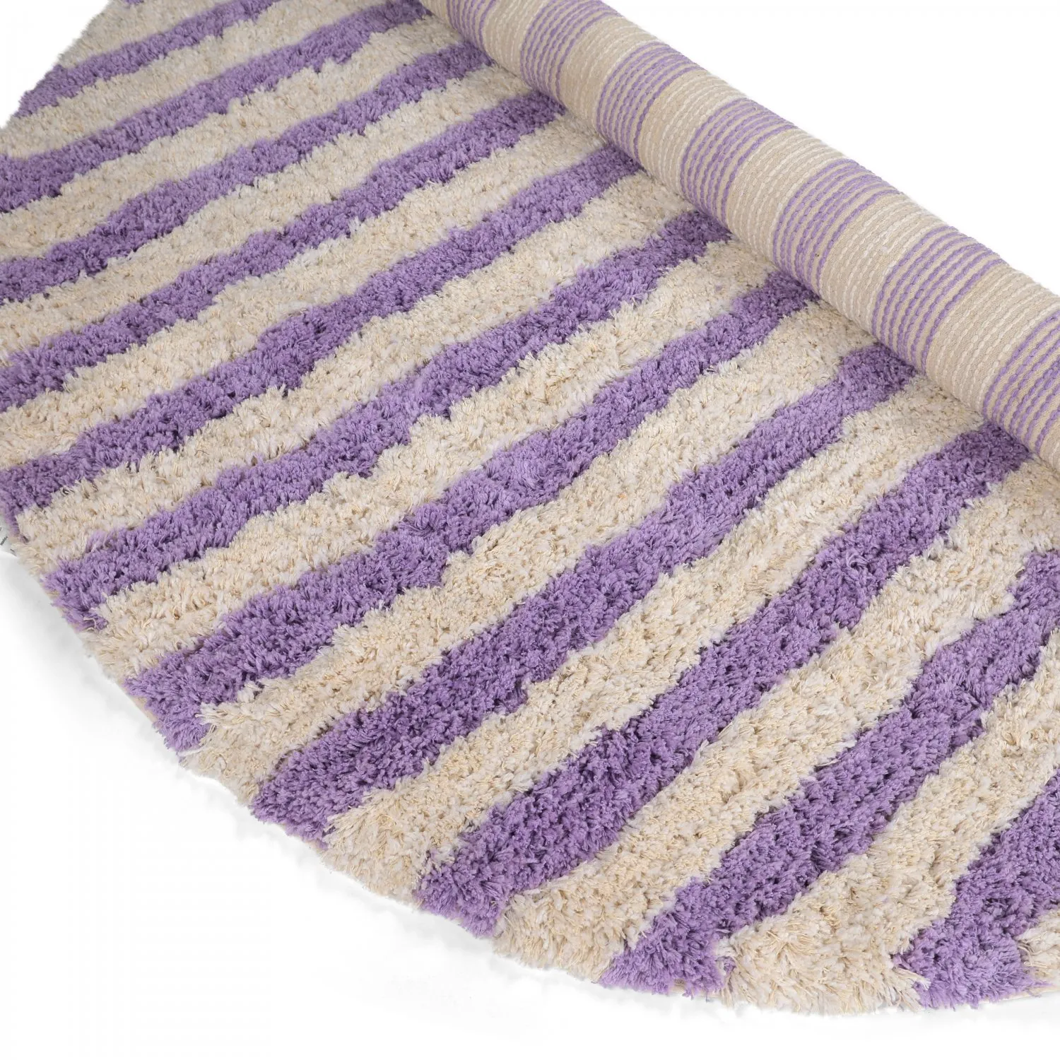 Rond vloerkleed - Thira Stripe Cotton Shaggy (room/licht paars)