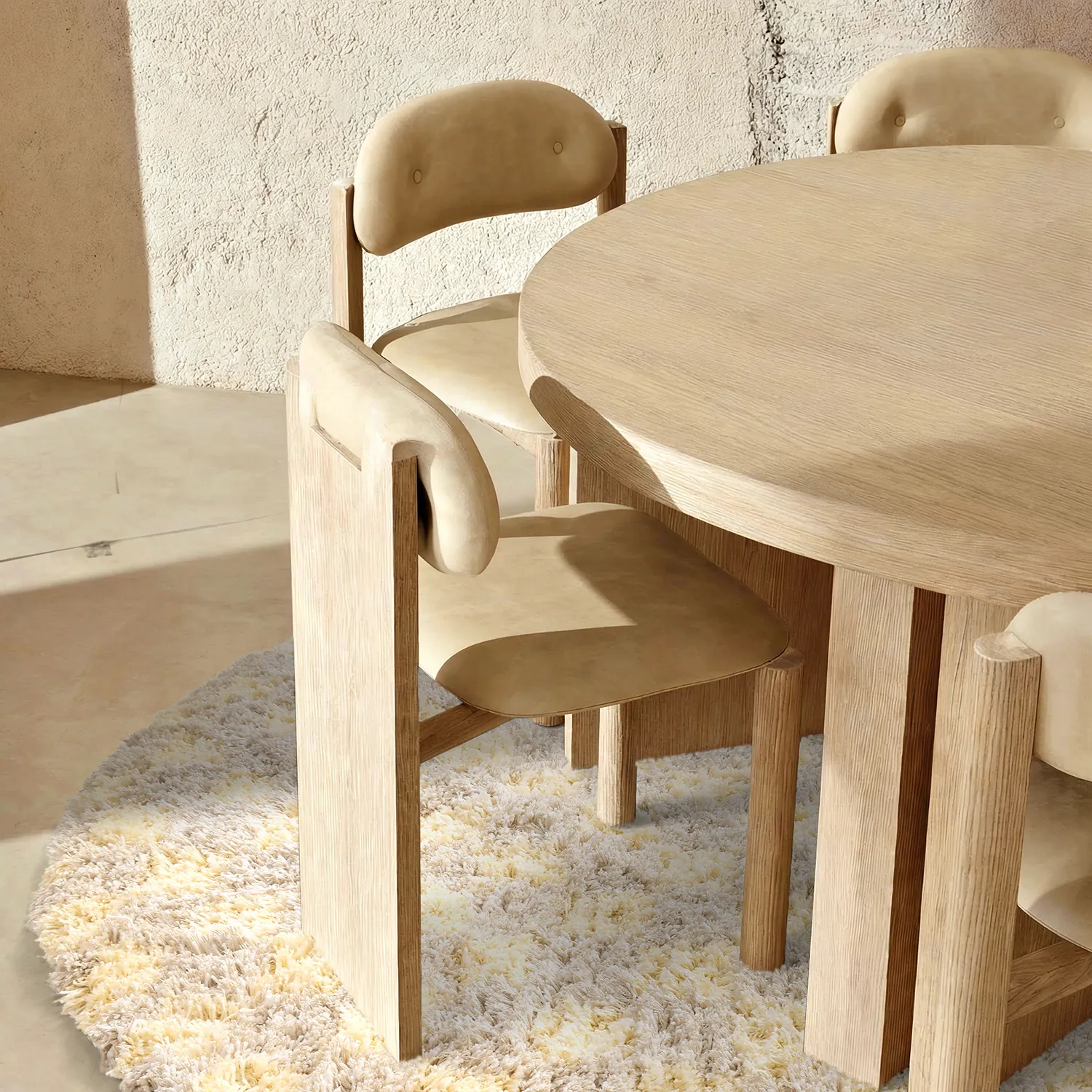 Rond vloerkleed - Methoni Check Cotton Shaggy (crème/lichtgeel)