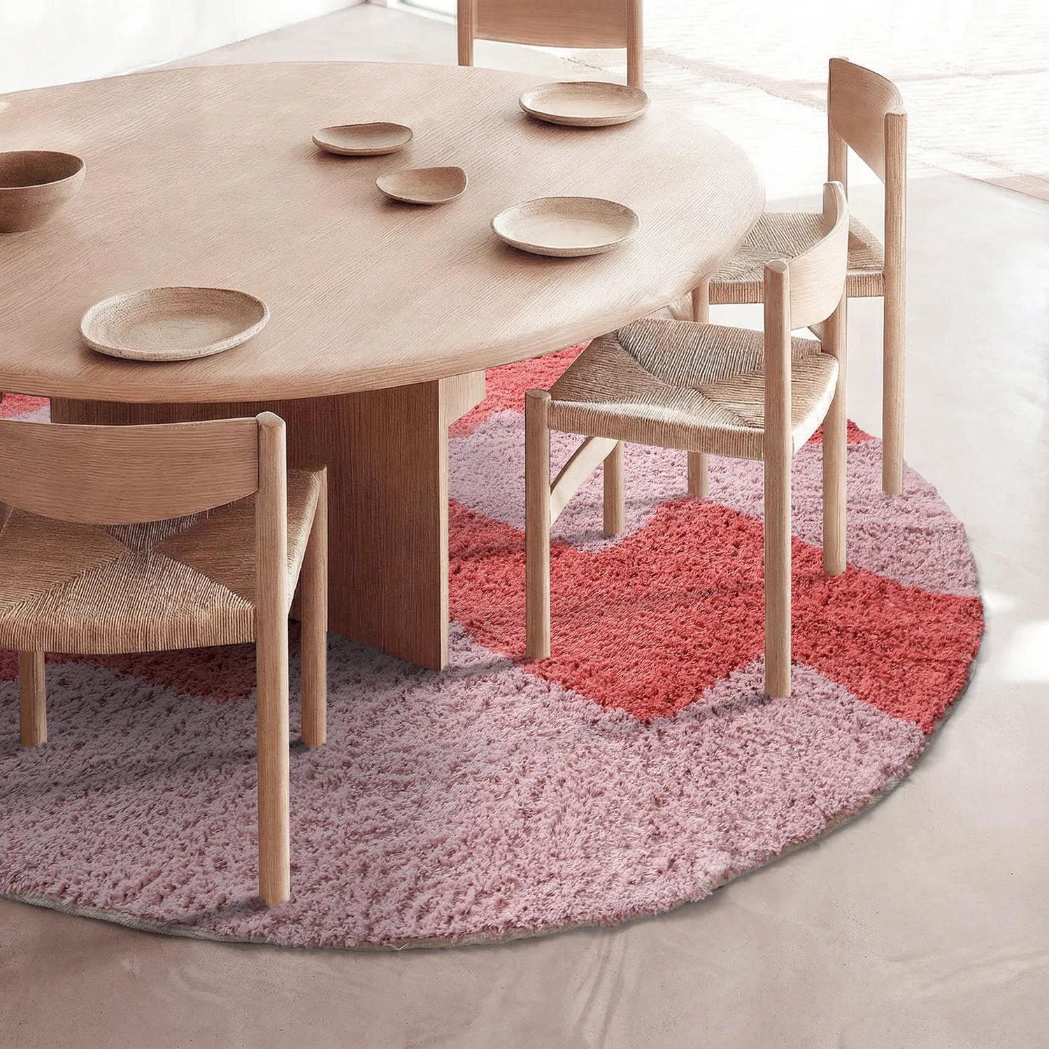 Rond vloerkleed - Amira Natural Cotton Shaggy (roze/oranje)