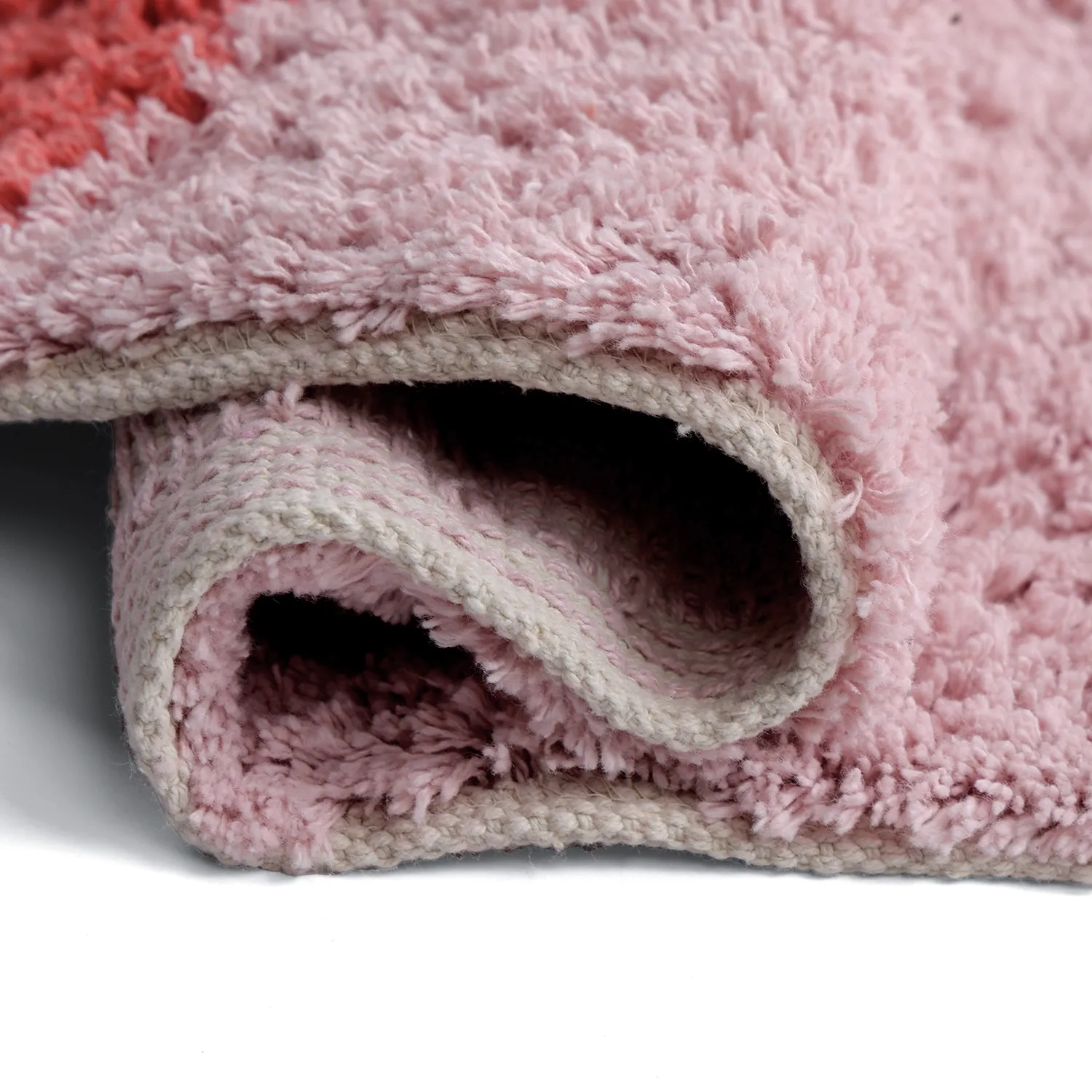 Rond vloerkleed - Amira Natural Cotton Shaggy (roze/oranje)