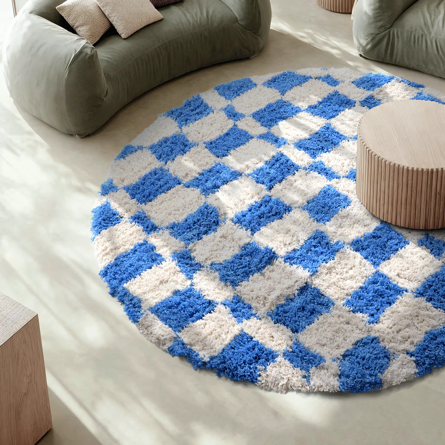 Rond vloerkleed - Atrani Natural Cotton Shaggy (blauw)