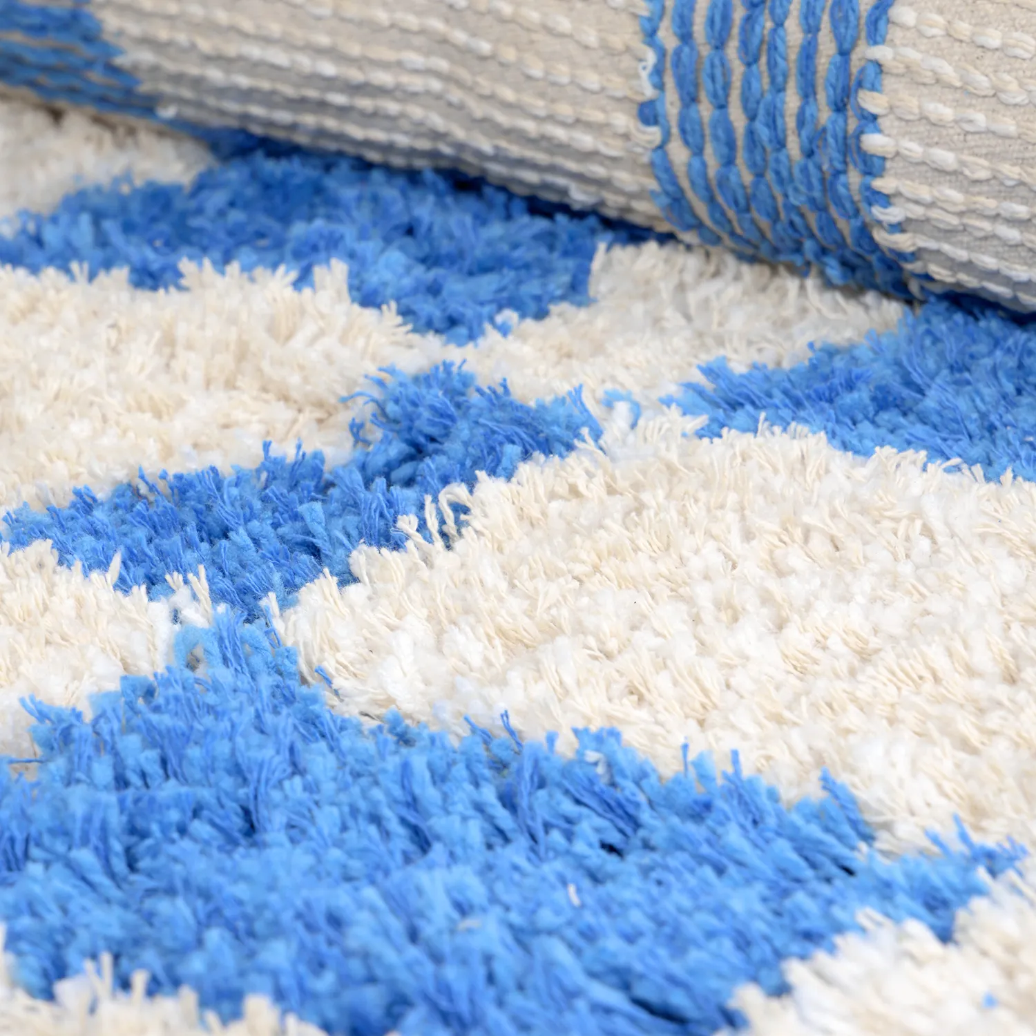 Rond vloerkleed - Atrani Natural Cotton Shaggy (blauw)