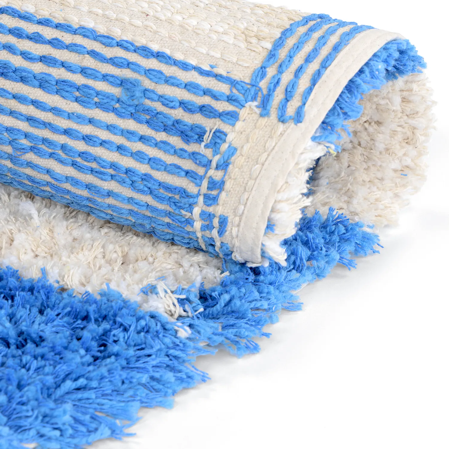Rond vloerkleed - Atrani Natural Cotton Shaggy (blauw)