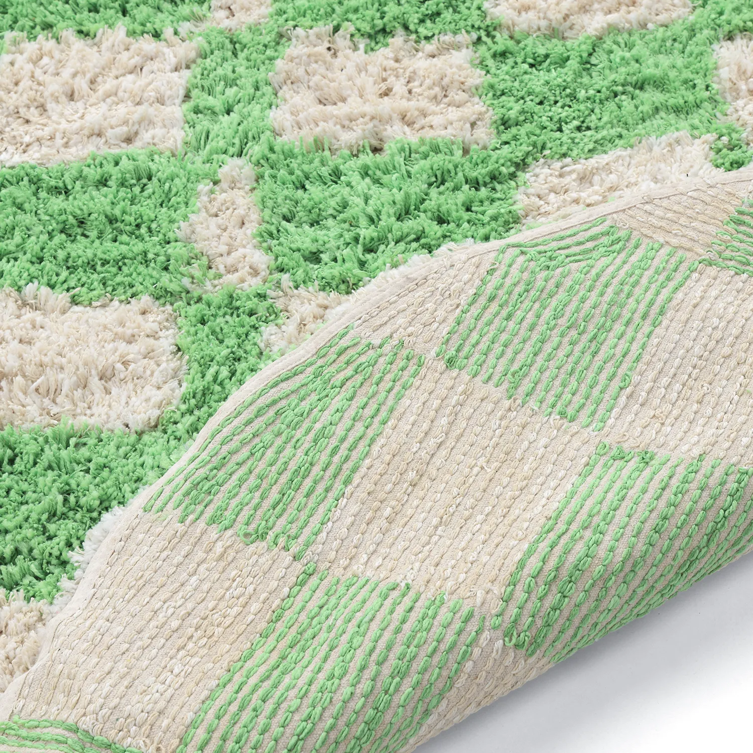Rond vloerkleed - Atrani Natural Cotton Shaggy (groente)