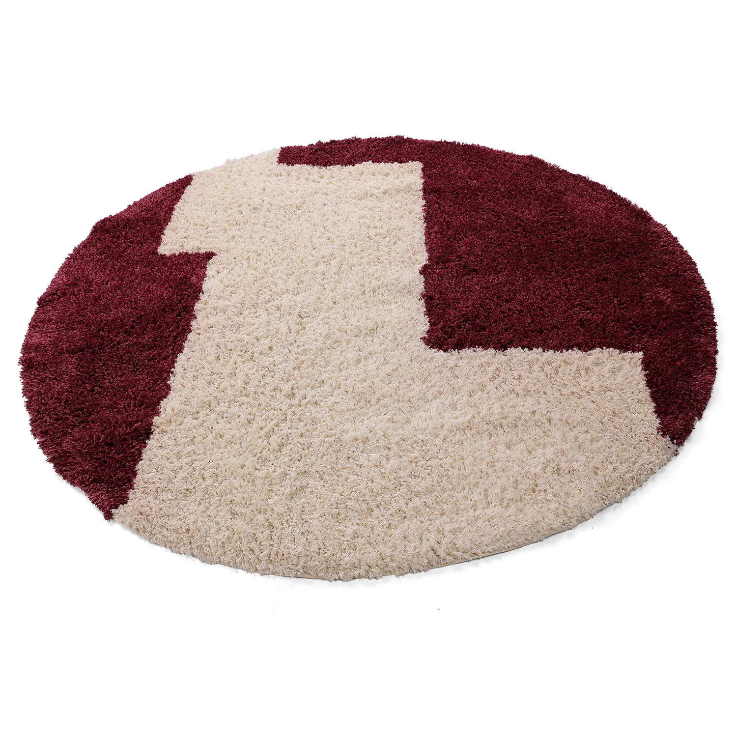 Rond vloerkleed - Begur Natural Cotton Shaggy (off-white/bordeaux)