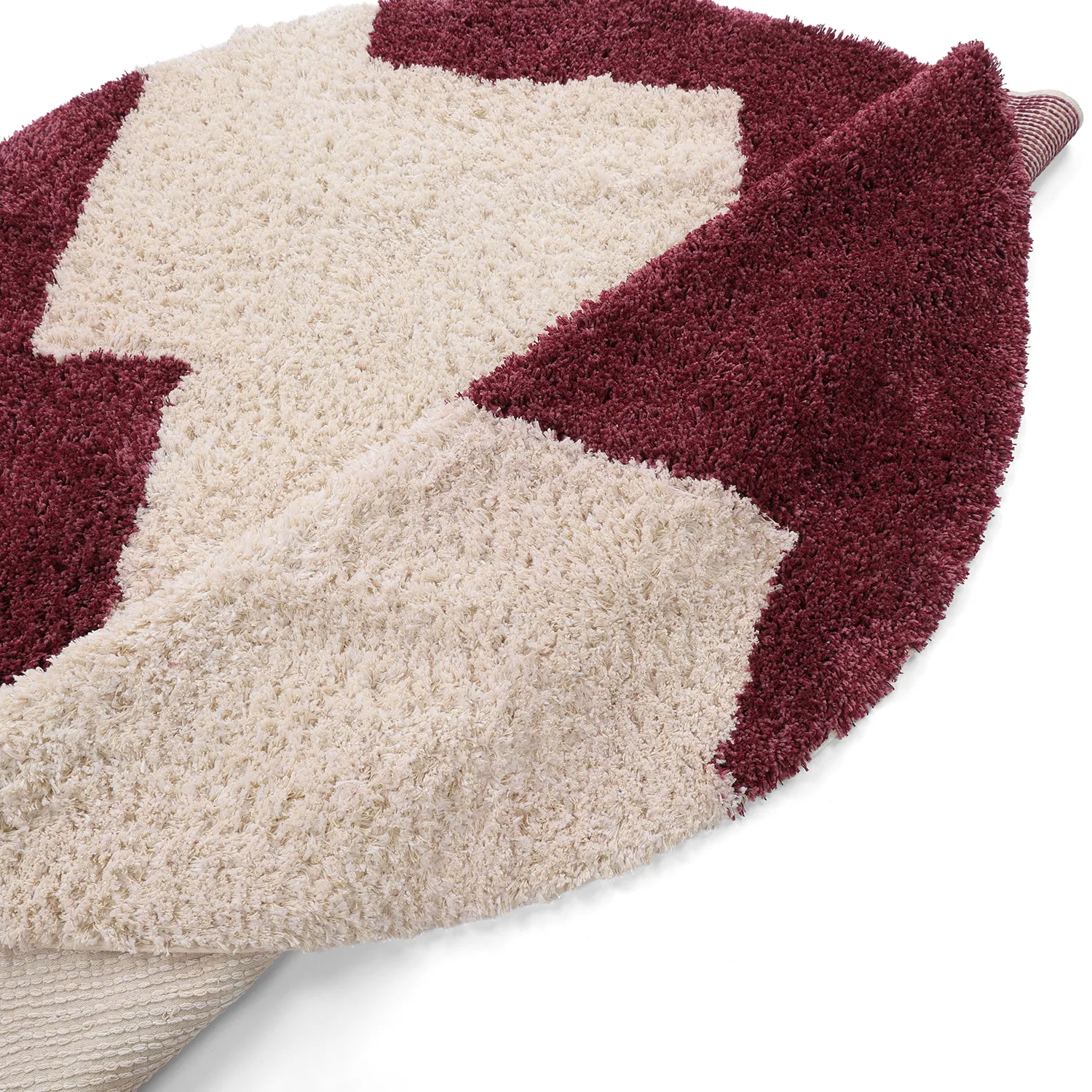 Rond vloerkleed - Begur Natural Cotton Shaggy (off-white/bordeaux)