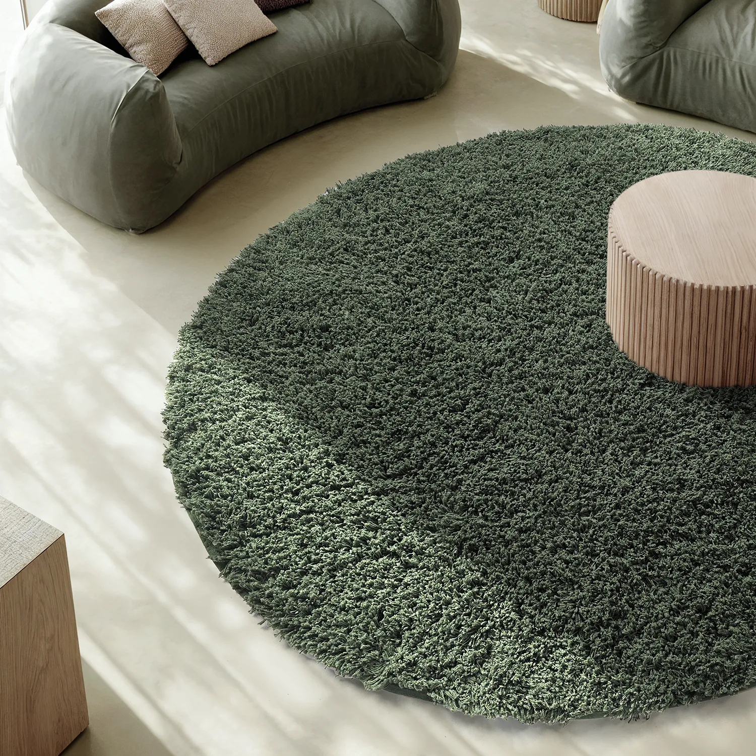 Rond vloerkleed - Combarro Solid Cotton Shaggy (groente)