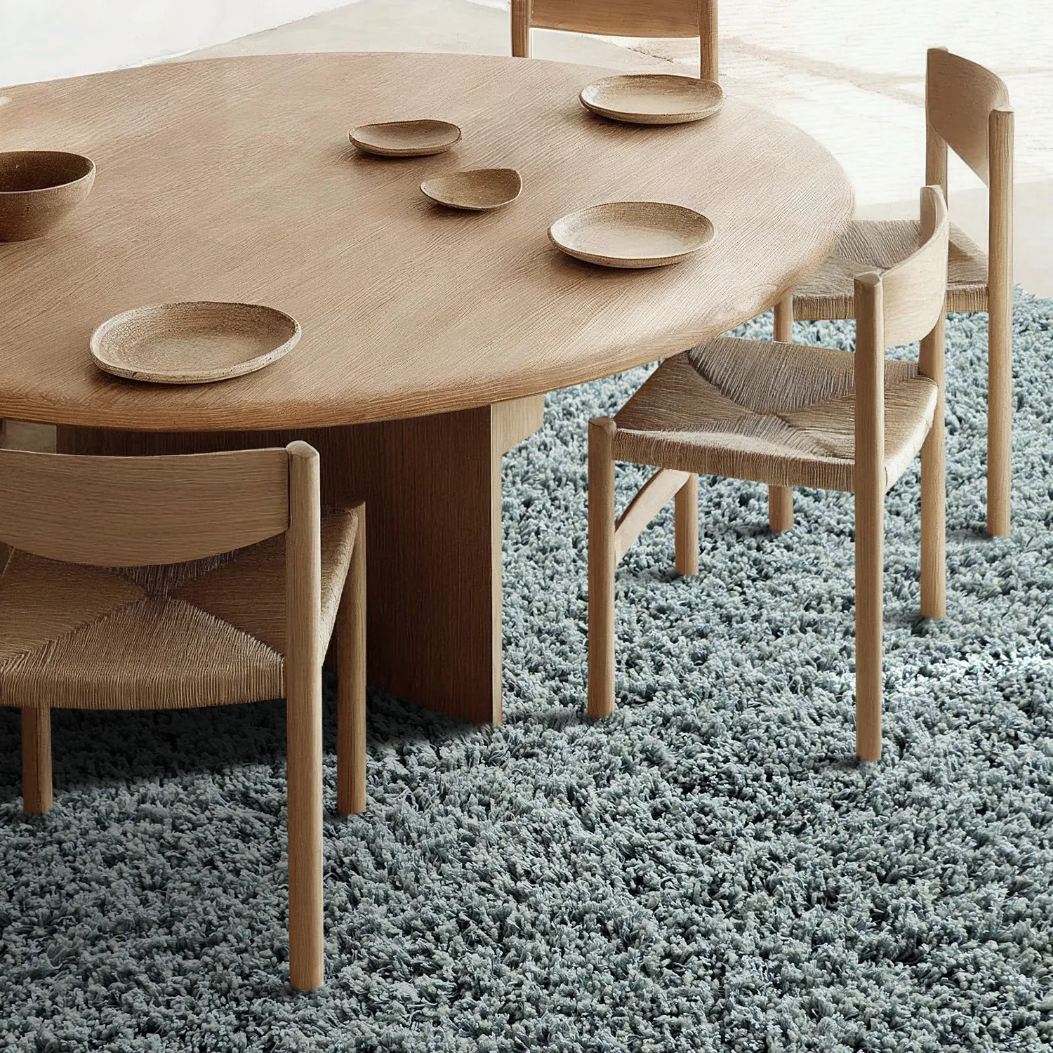 Rond vloerkleed - Combarro Solid Cotton Shaggy (lichtblauw)