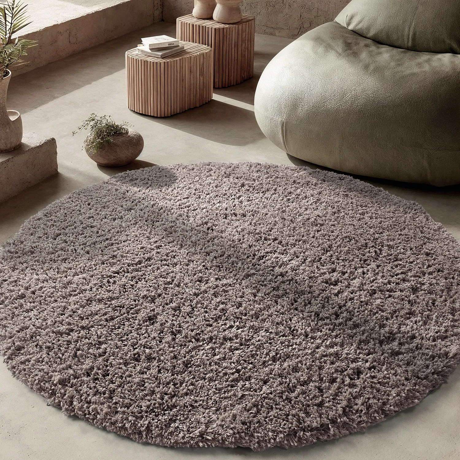 Rond vloerkleed - Combarro Solid Cotton Shaggy (taupe)