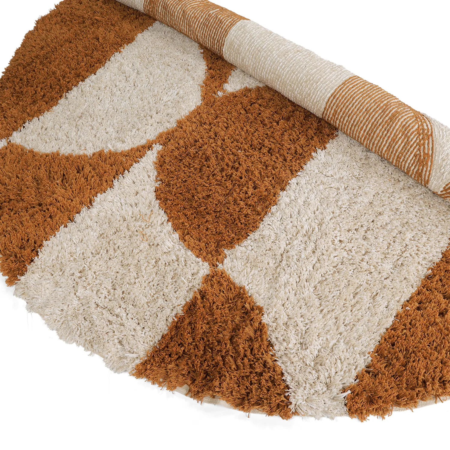 Rond vloerkleed - Kalymnos Natural Cotton Shaggy (off-white/oker)