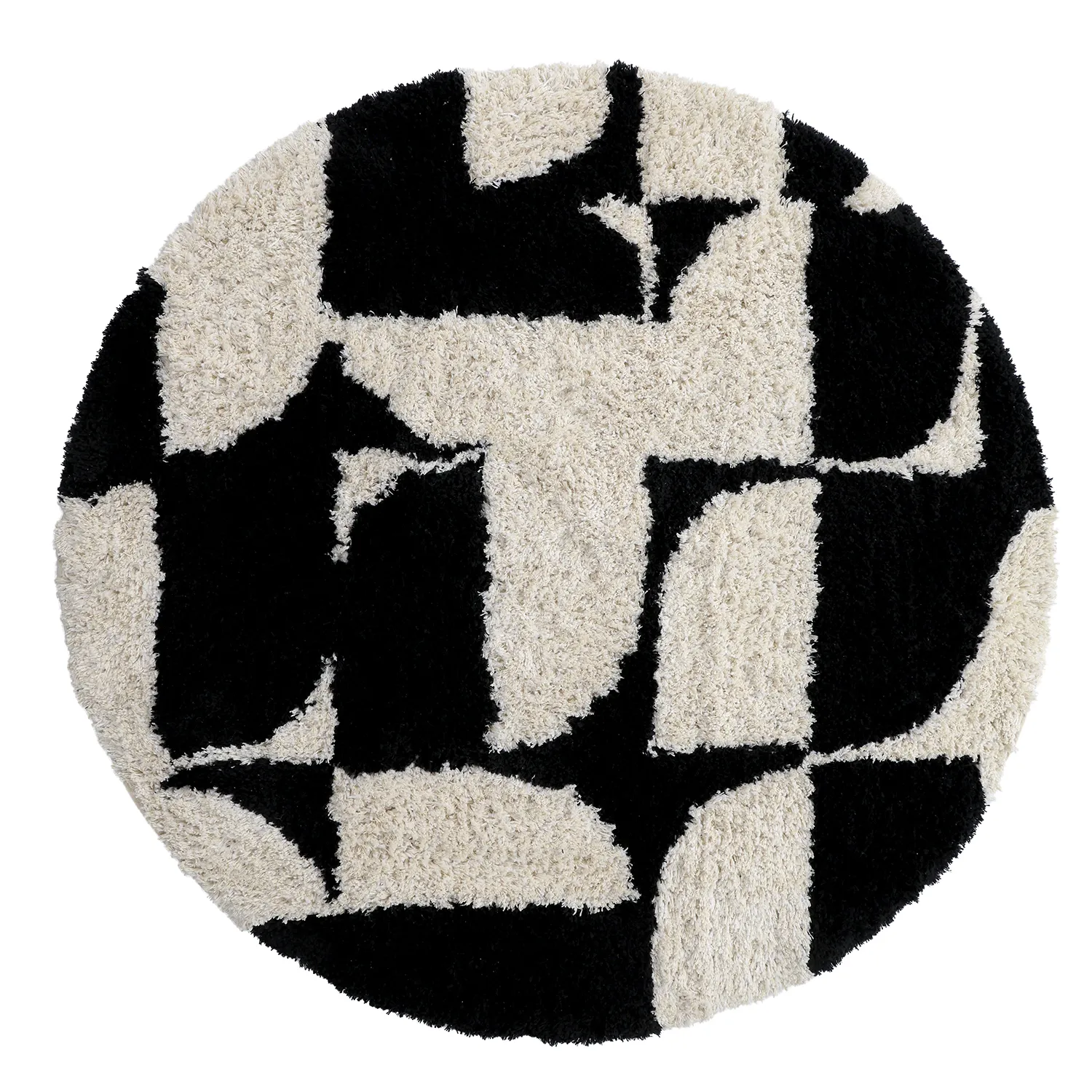 Rond vloerkleed - Marvao Natural Cotton Shaggy (off-white/zwart)
