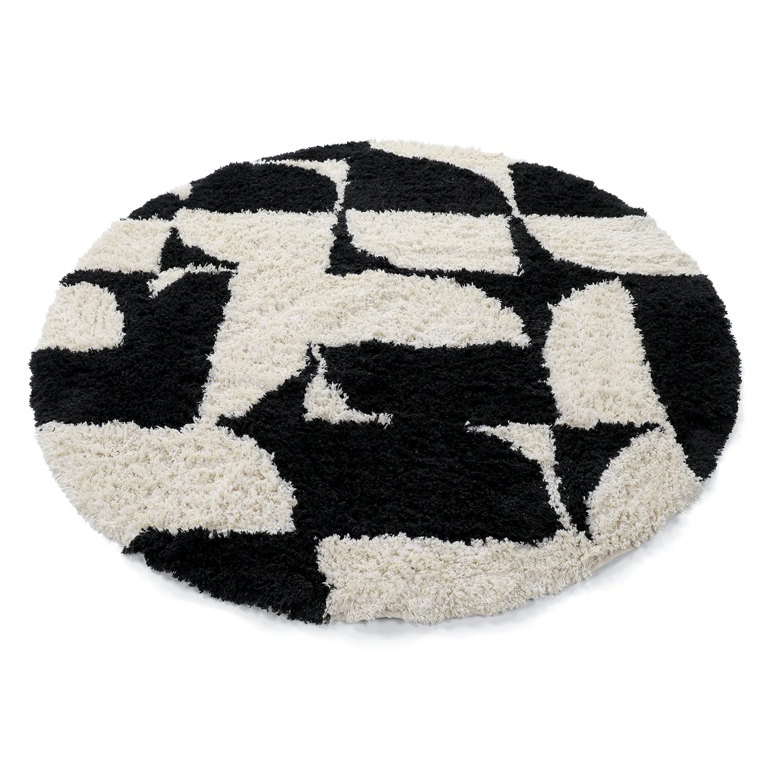 Rond vloerkleed - Marvao Natural Cotton Shaggy (off-white/zwart)