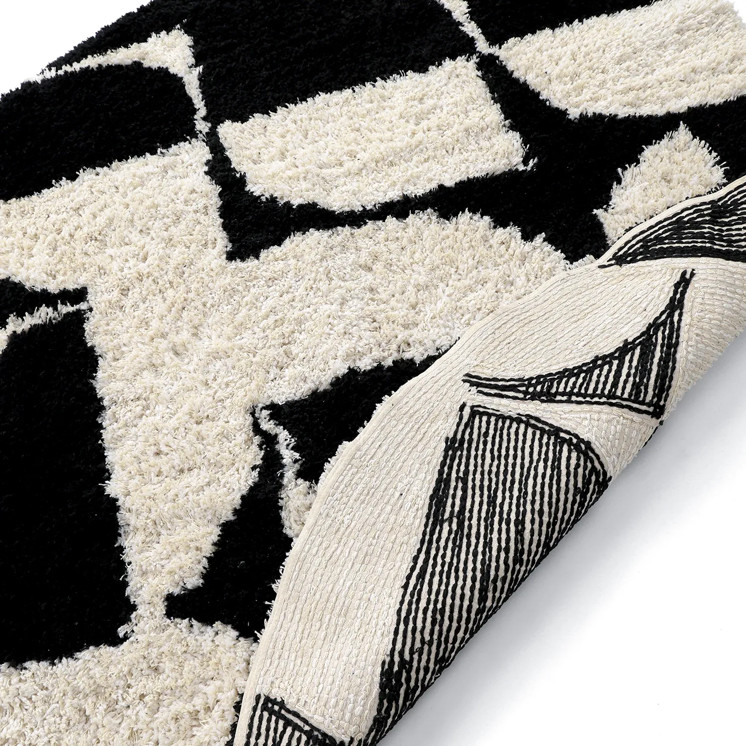 Rond vloerkleed - Marvao Natural Cotton Shaggy (off-white/zwart)