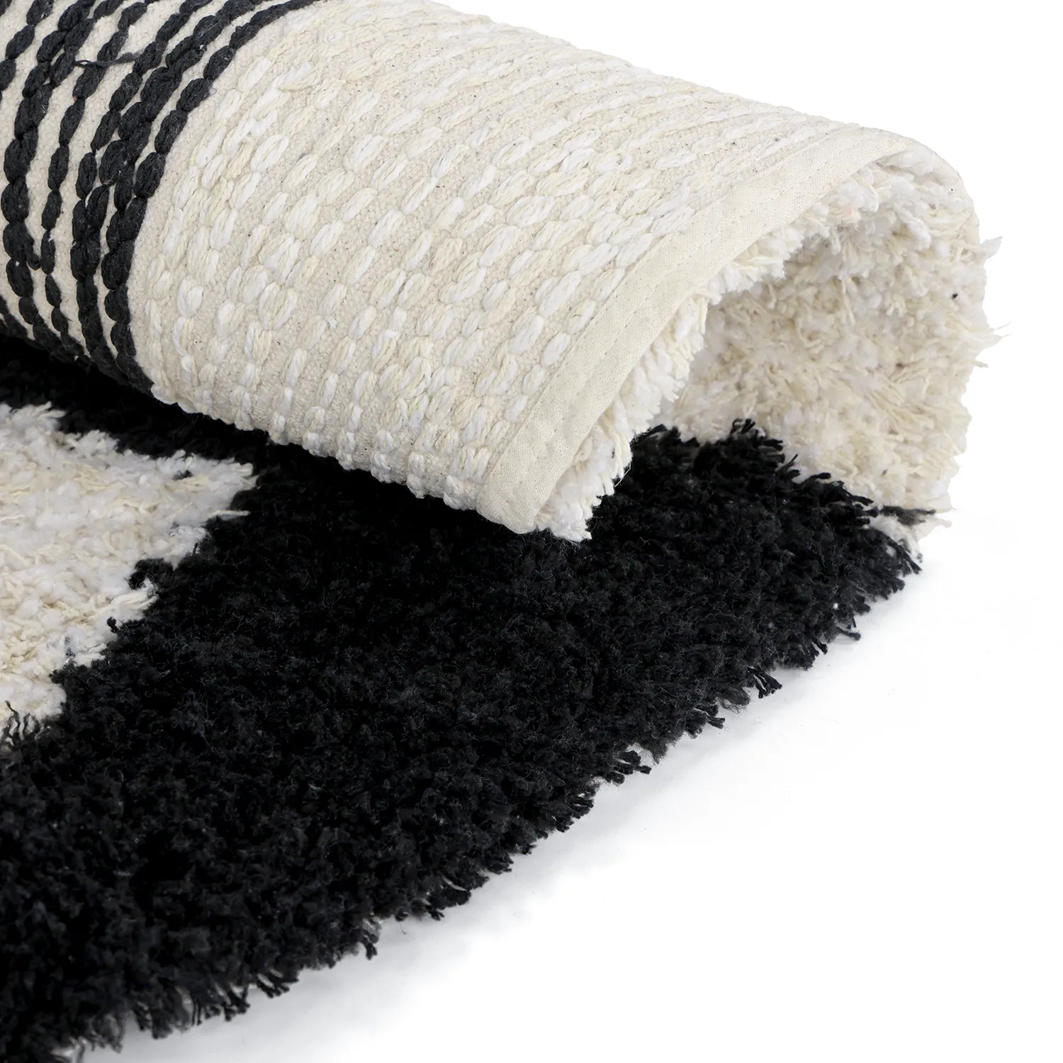 Rond vloerkleed - Marvao Natural Cotton Shaggy (off-white/zwart)