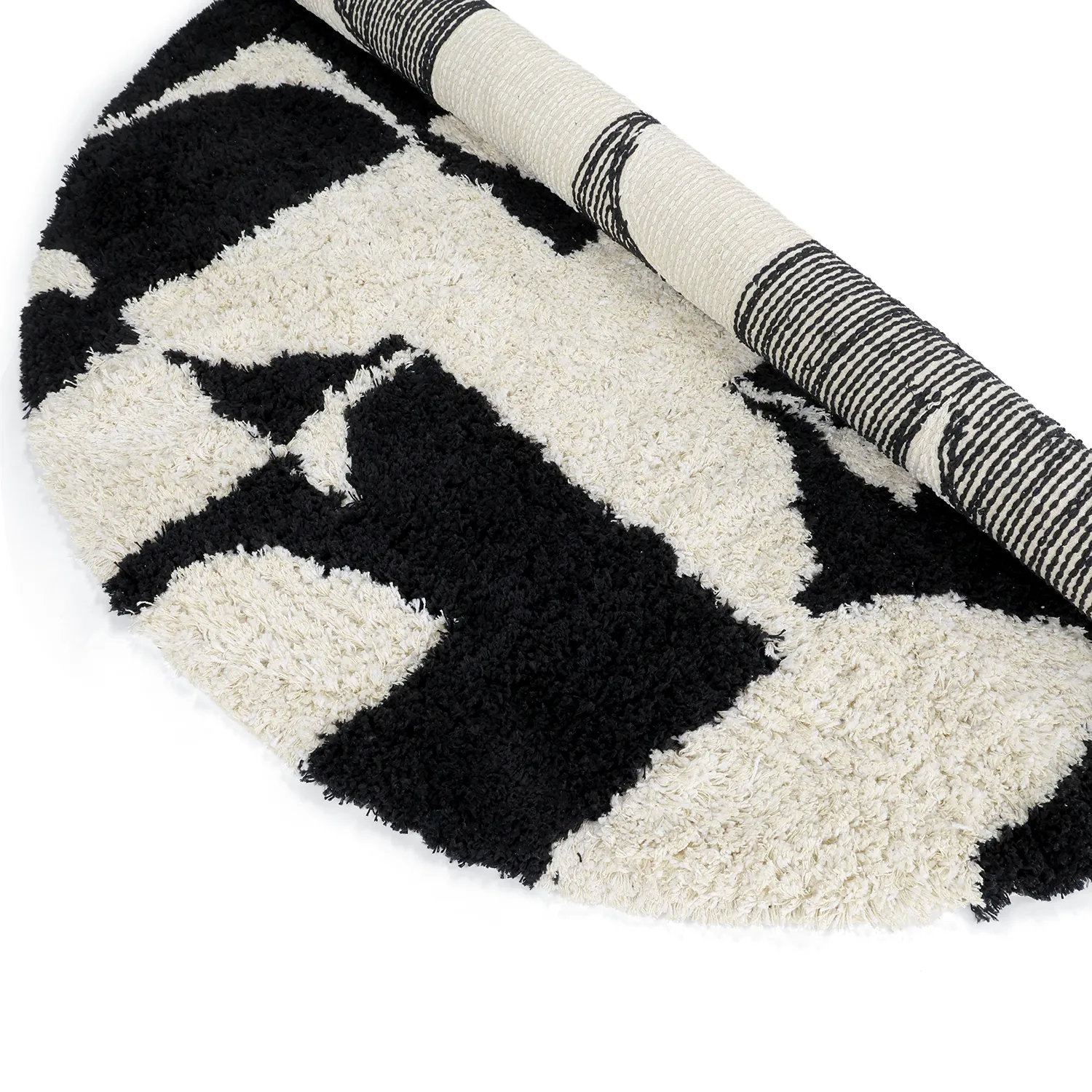 Rond vloerkleed - Marvao Natural Cotton Shaggy (off-white/zwart)