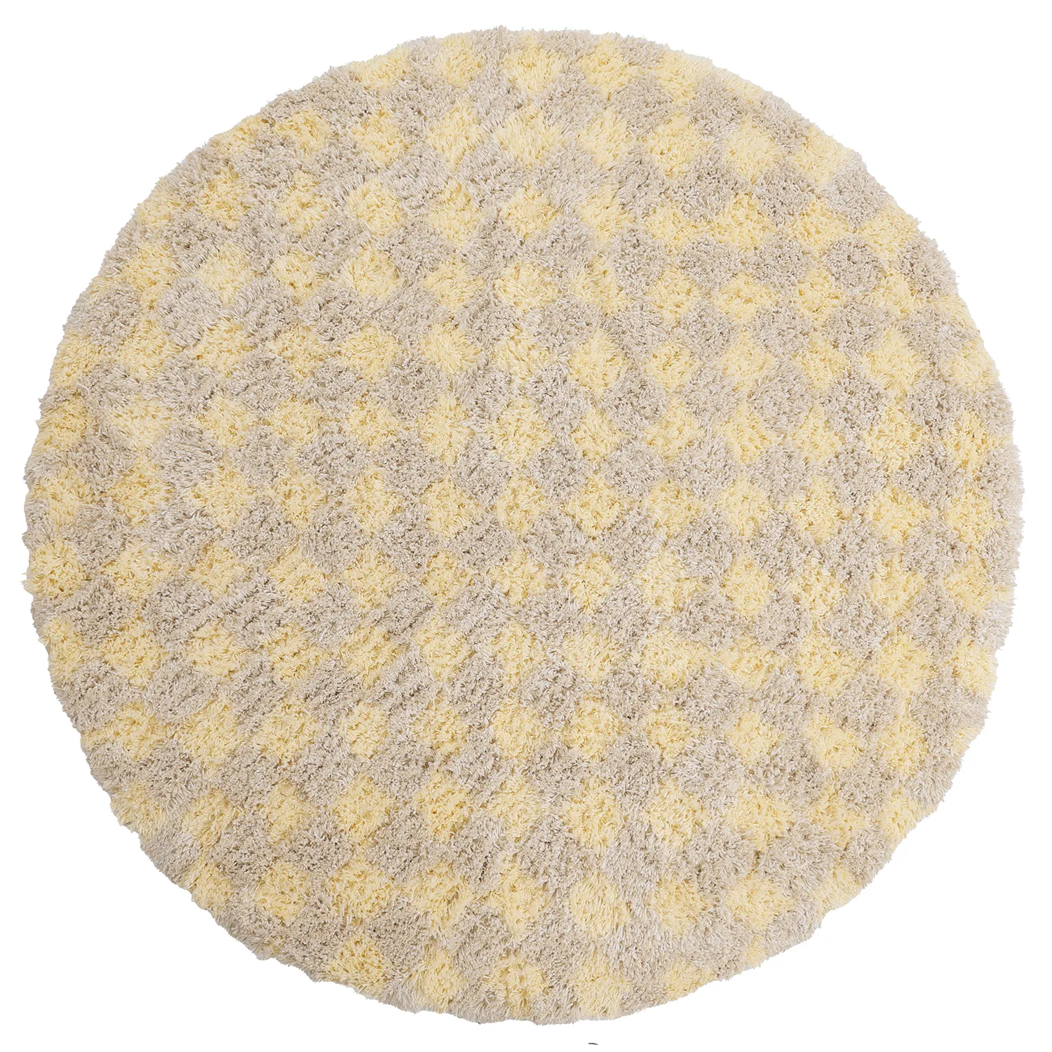 Rond vloerkleed - Methoni Check Cotton Shaggy (crème/lichtgeel)