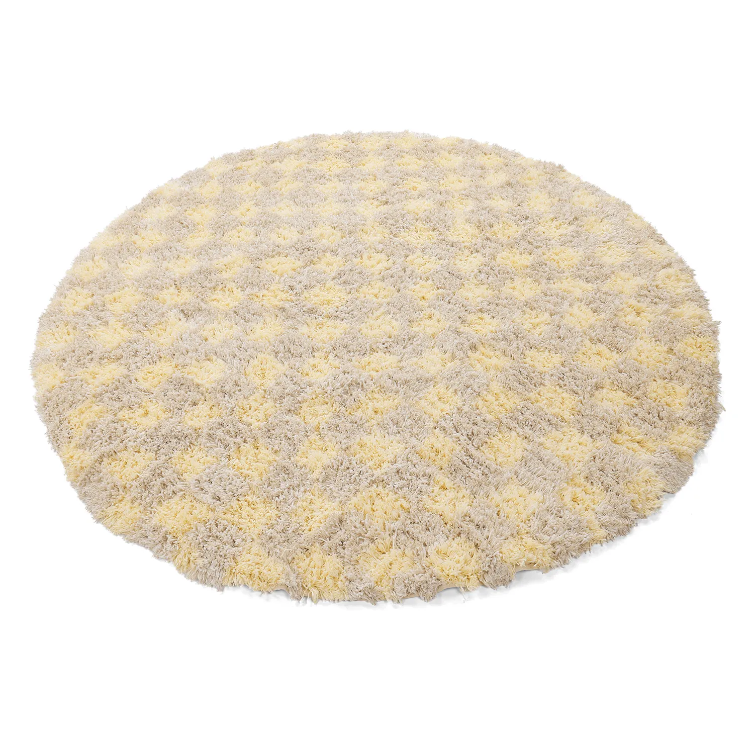 Rond vloerkleed - Methoni Check Cotton Shaggy (crème/lichtgeel)