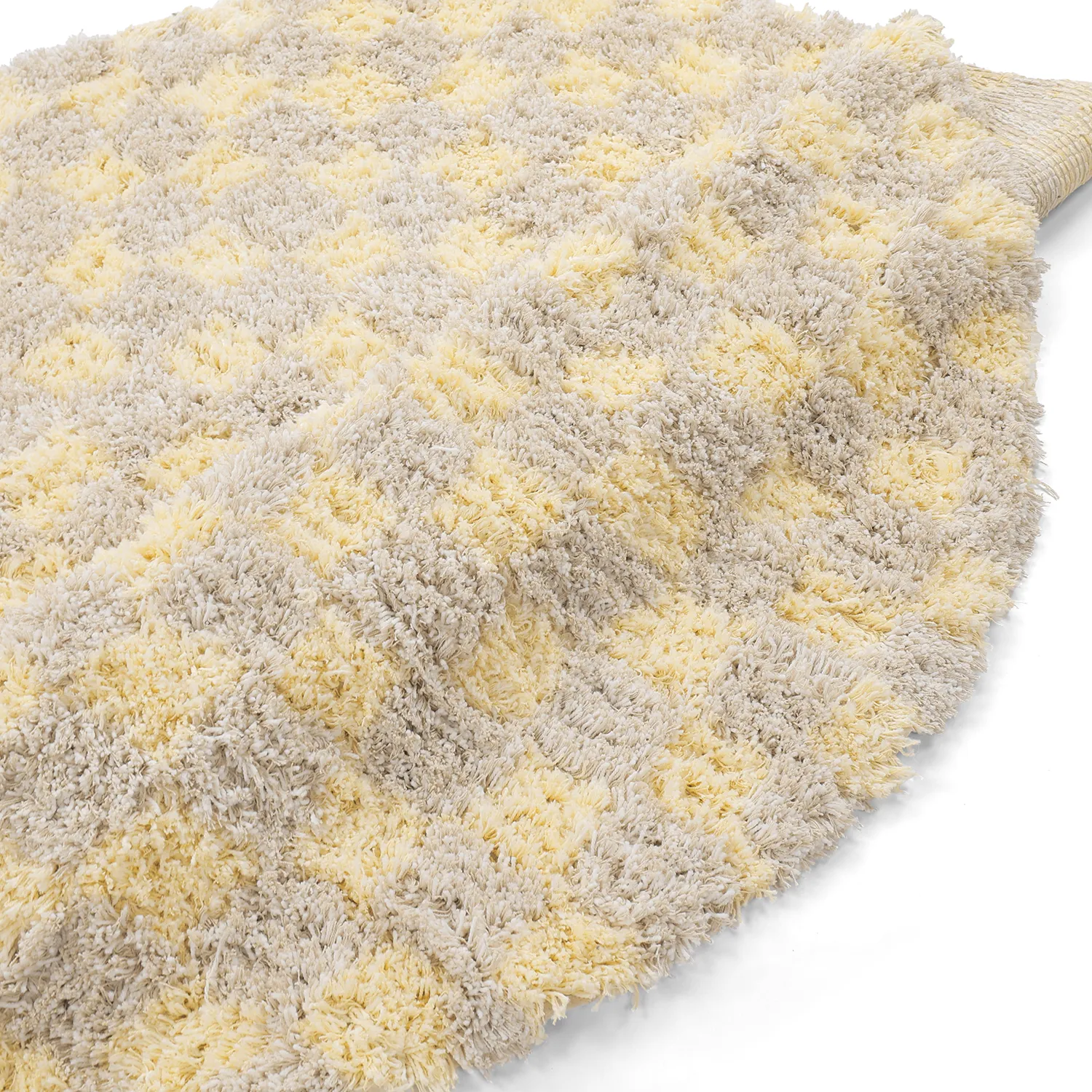 Rond vloerkleed - Methoni Check Cotton Shaggy (crème/lichtgeel)