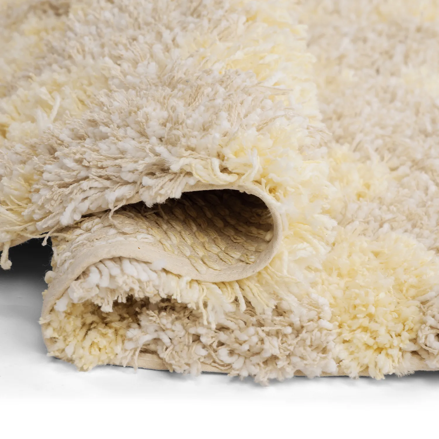 Rond vloerkleed - Methoni Check Cotton Shaggy (crème/lichtgeel)