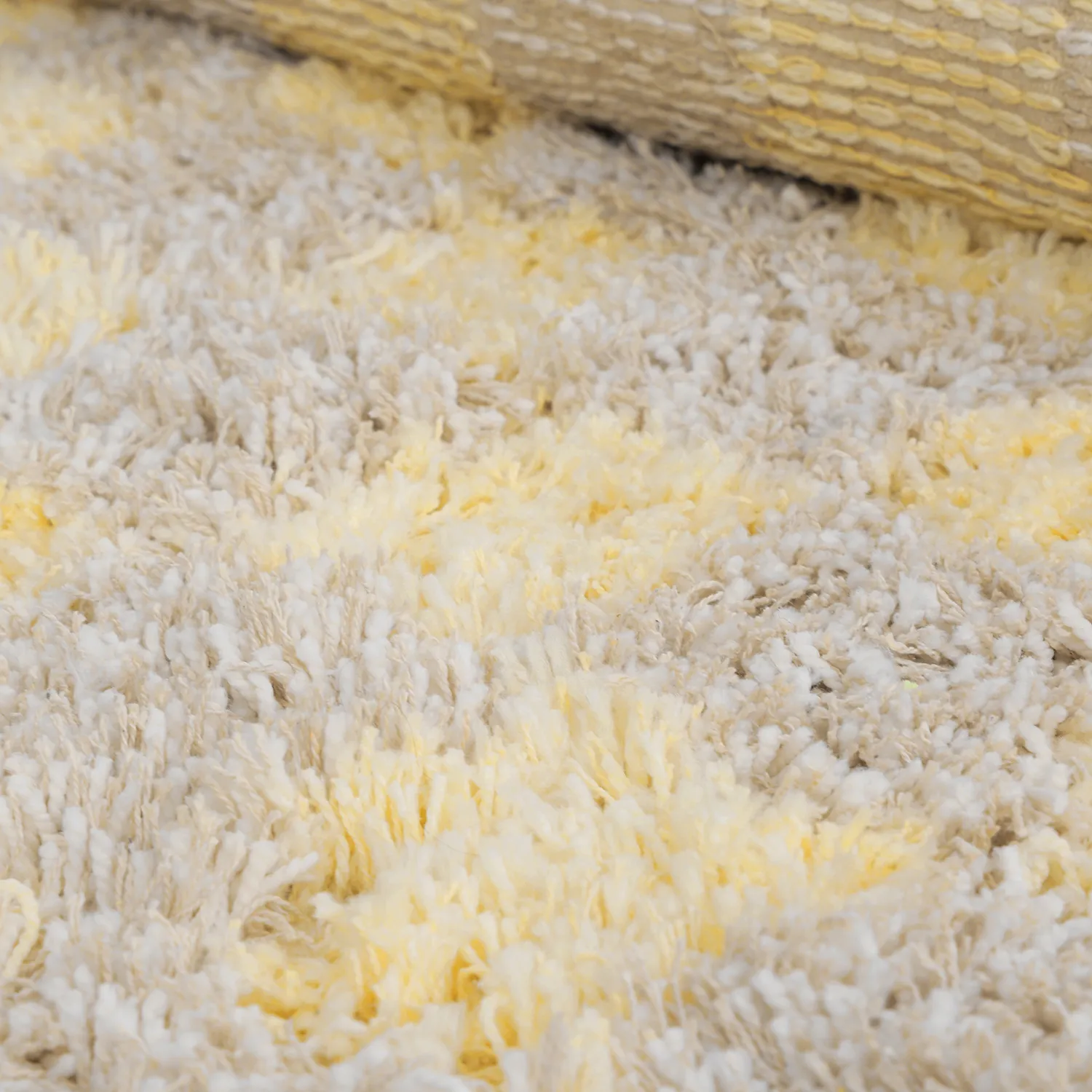 Rond vloerkleed - Methoni Check Cotton Shaggy (crème/lichtgeel)