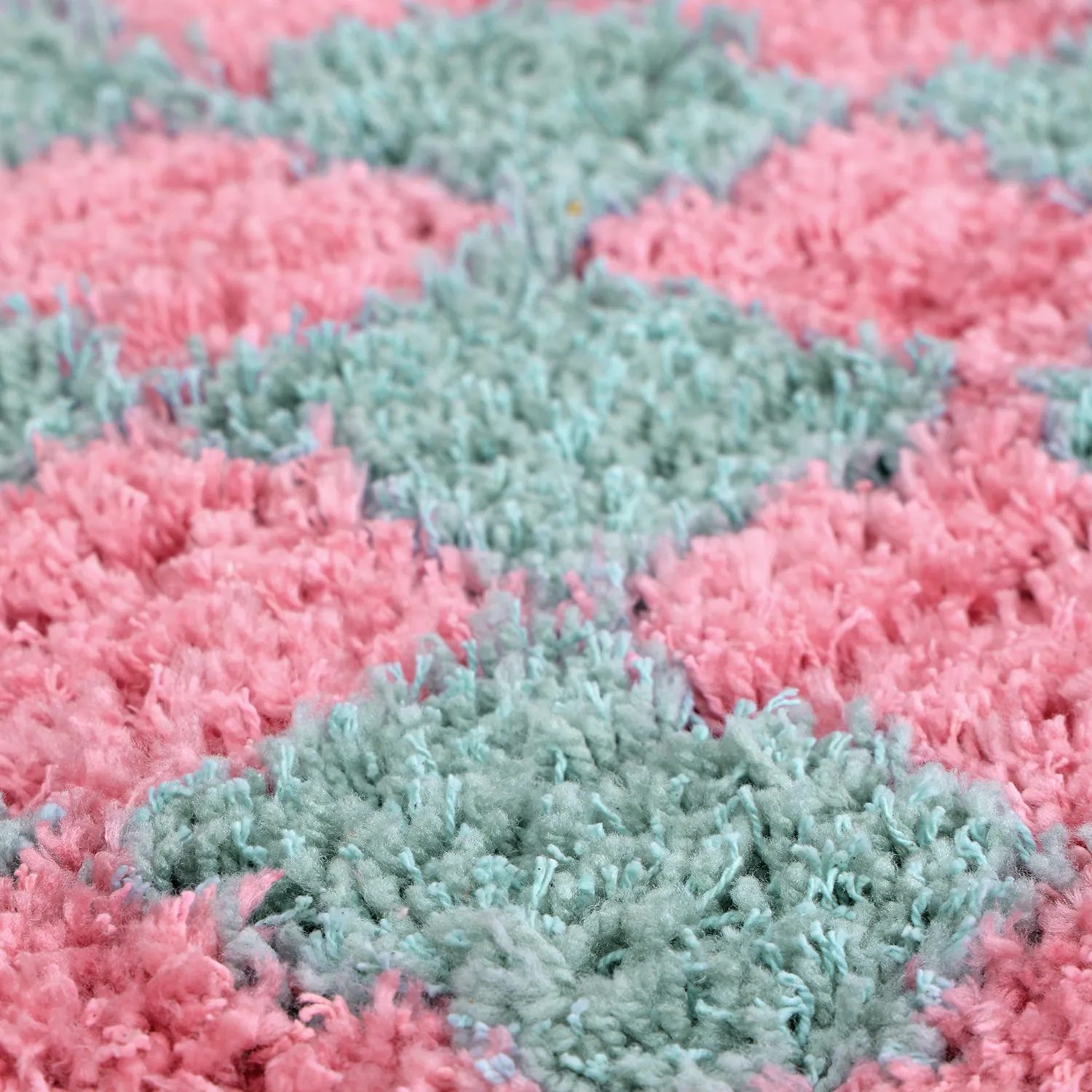 Rond vloerkleed - Methoni Check Cotton Shaggy (lichtblauw/lichtroze)