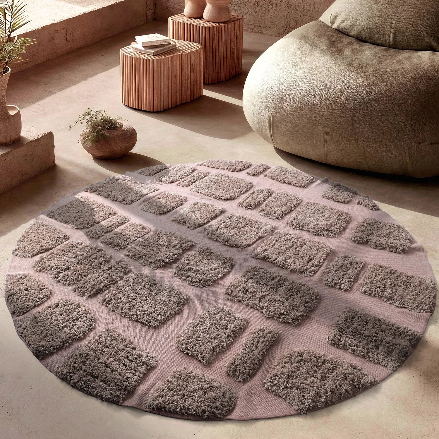 Rond vloerkleed - Otranto Natural Cotton Shaggy (taupe)