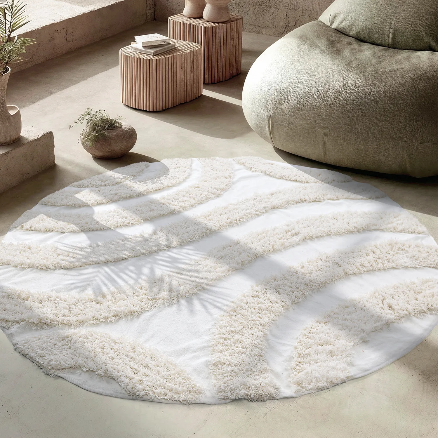 Rond vloerkleed - Sivota Natural Cotton Shaggy (gebroken wit)