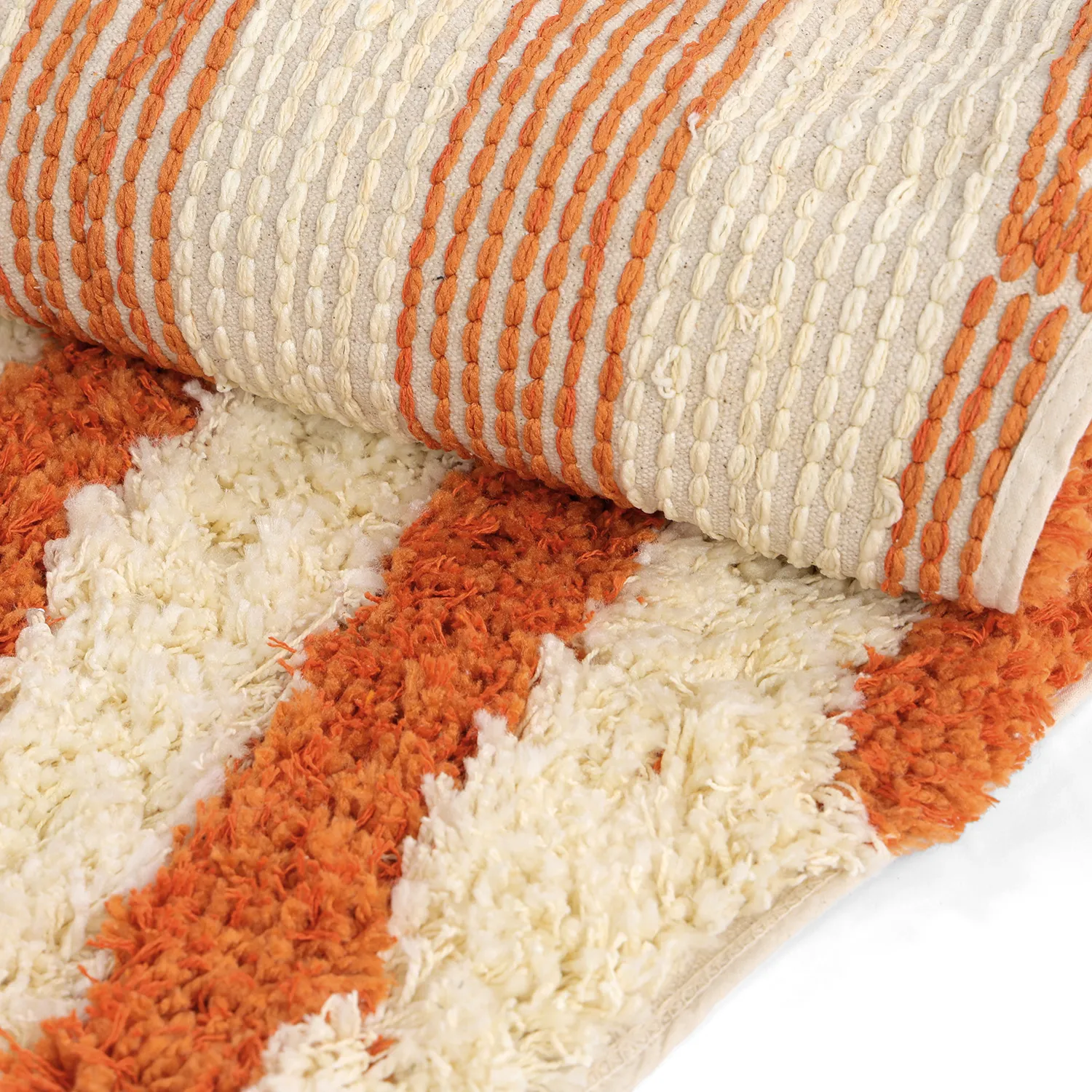 Rond vloerkleed - Thira Stripe Cotton Shaggy (lichtgeel/lichtoranje)