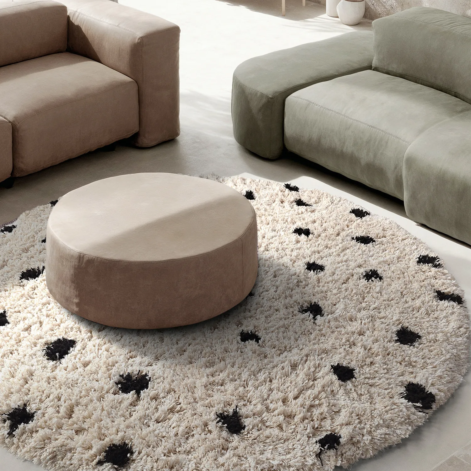 Rond vloerkleed - Soria Natural Cotton Shaggy (off-white/zwart)