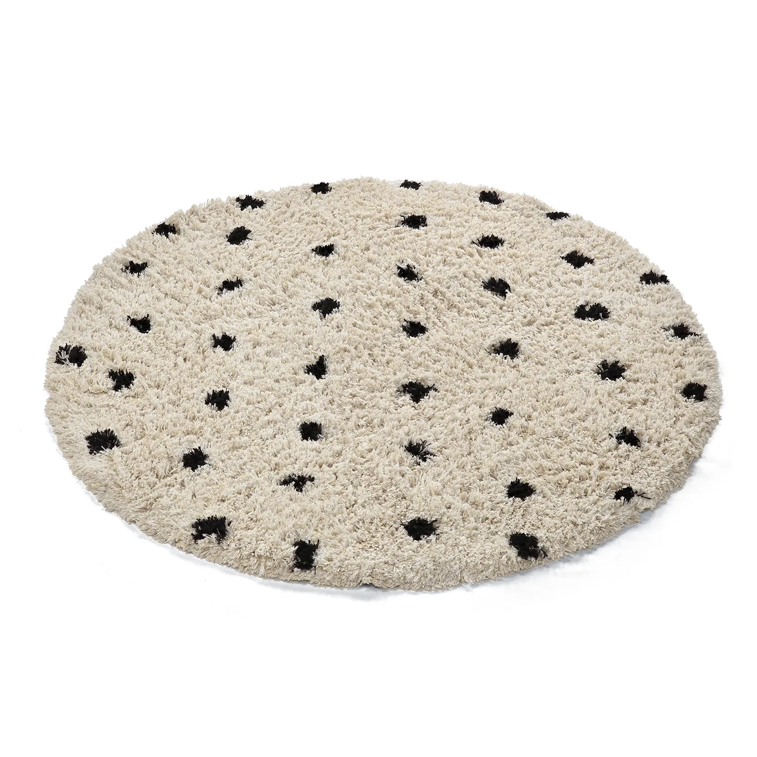 Rond vloerkleed - Soria Natural Cotton Shaggy (off-white/zwart)
