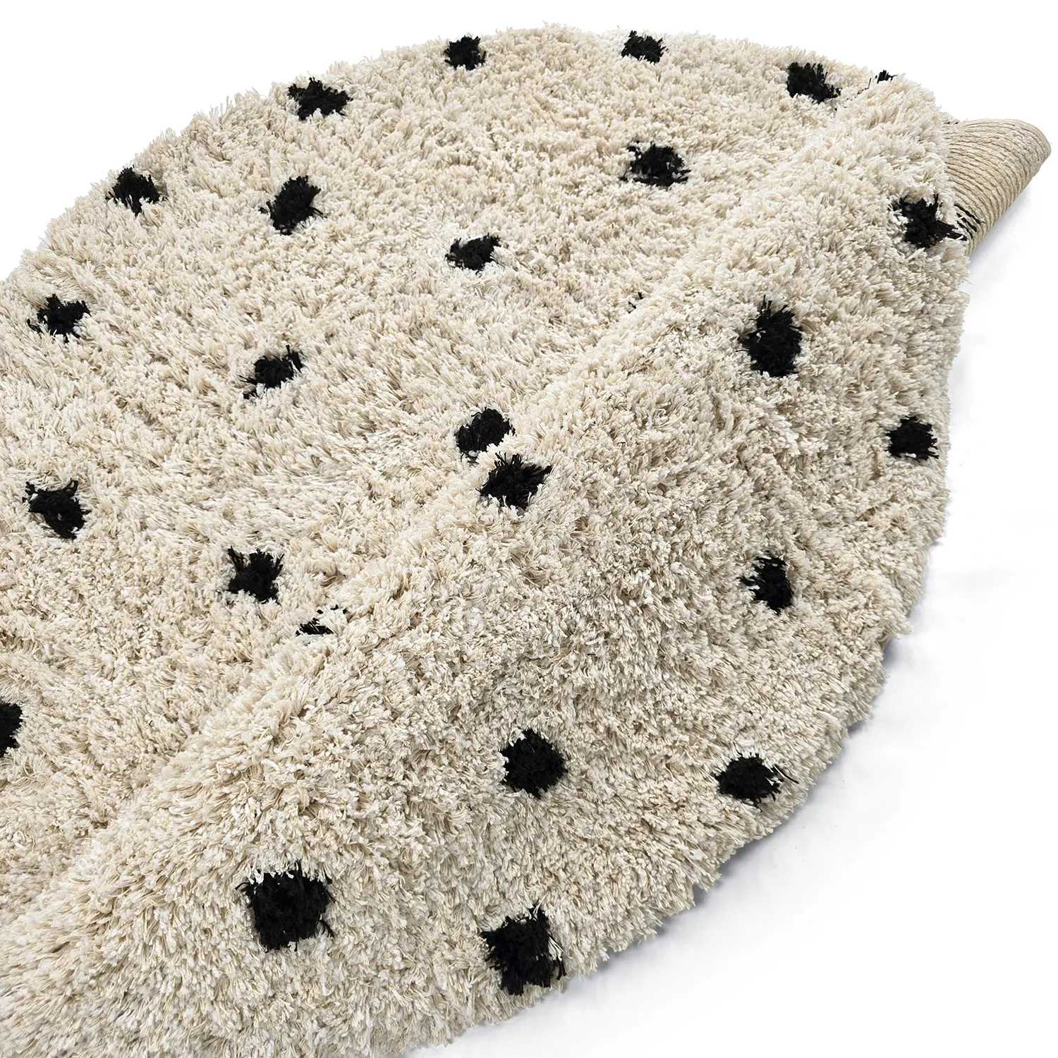 Rond vloerkleed - Soria Natural Cotton Shaggy (off-white/zwart)