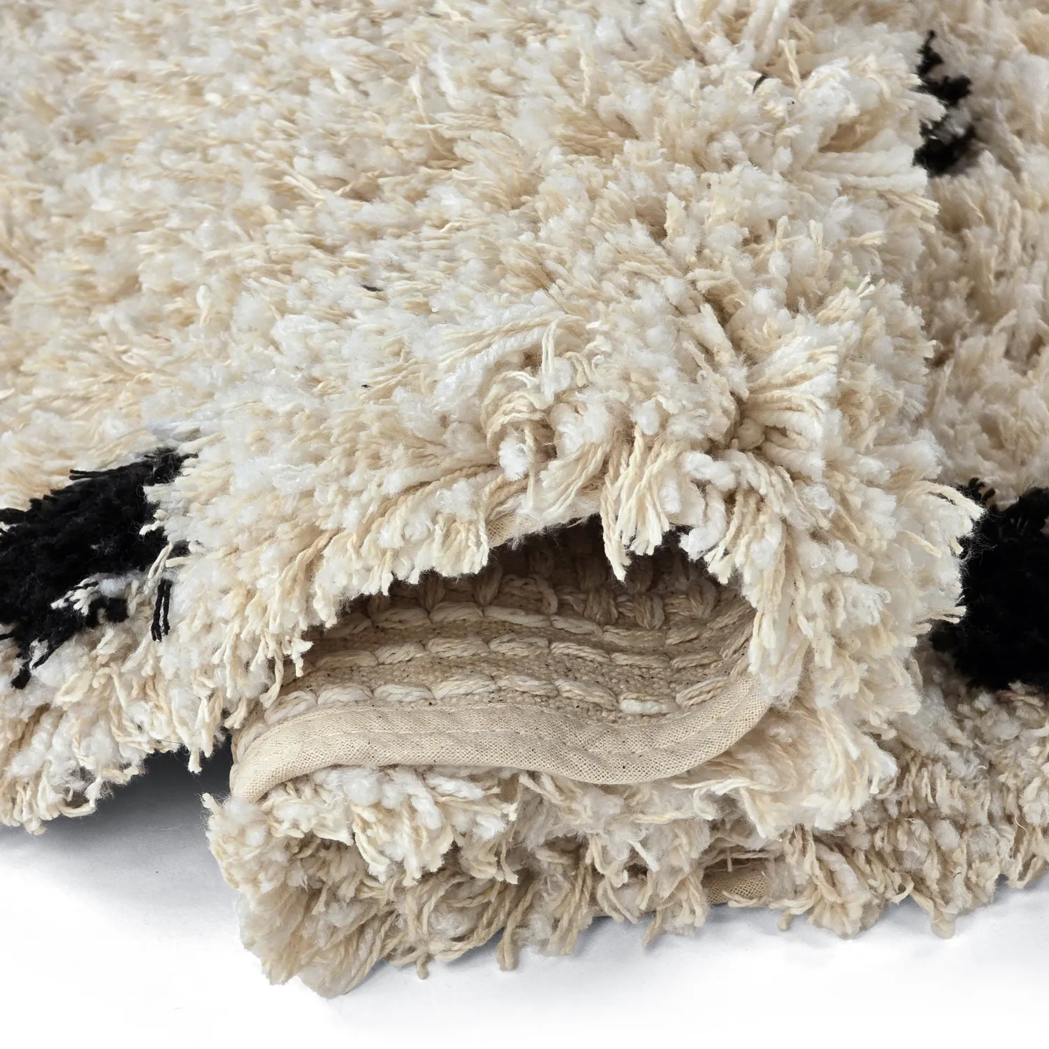 Rond vloerkleed - Soria Natural Cotton Shaggy (off-white/zwart)