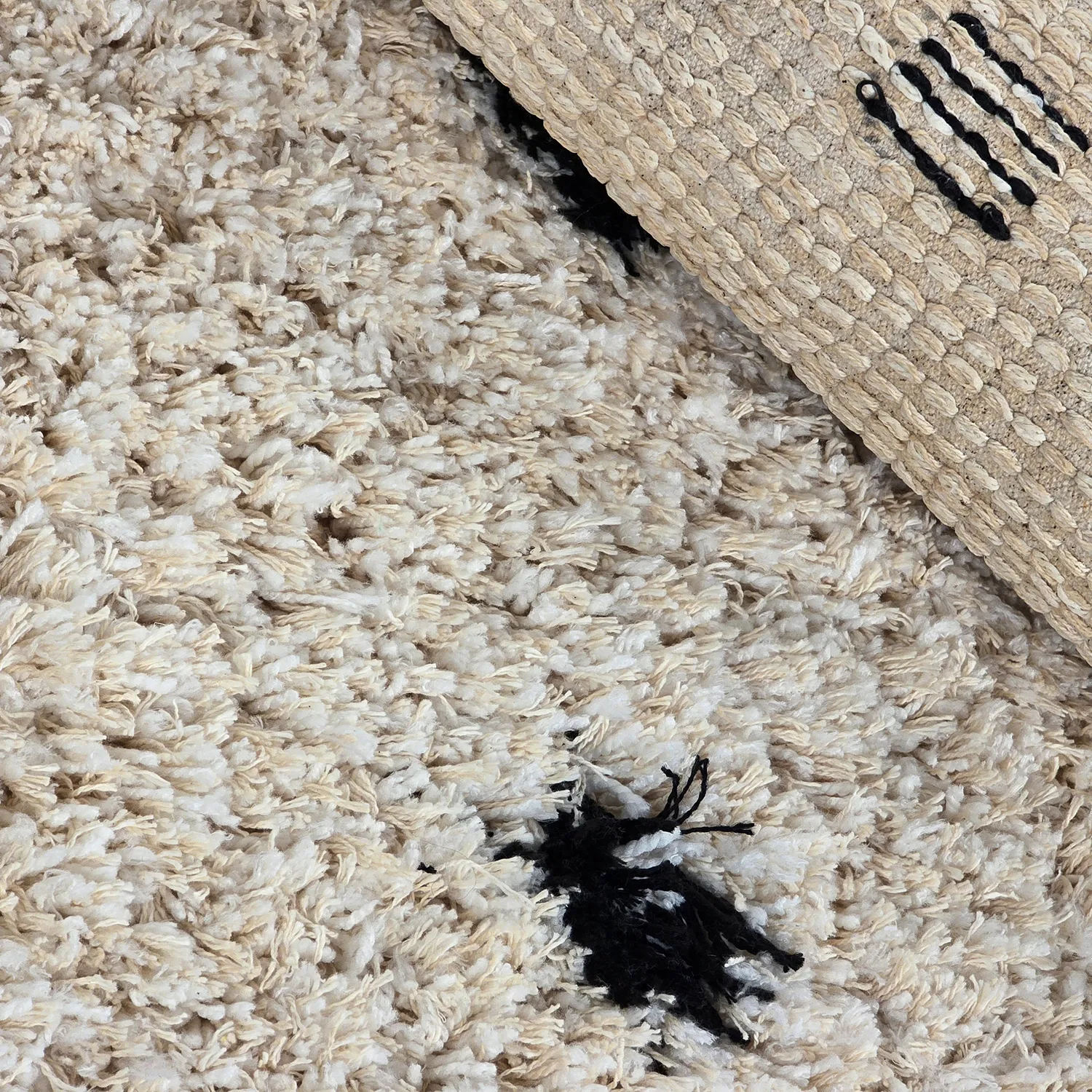 Rond vloerkleed - Soria Natural Cotton Shaggy (off-white/zwart)