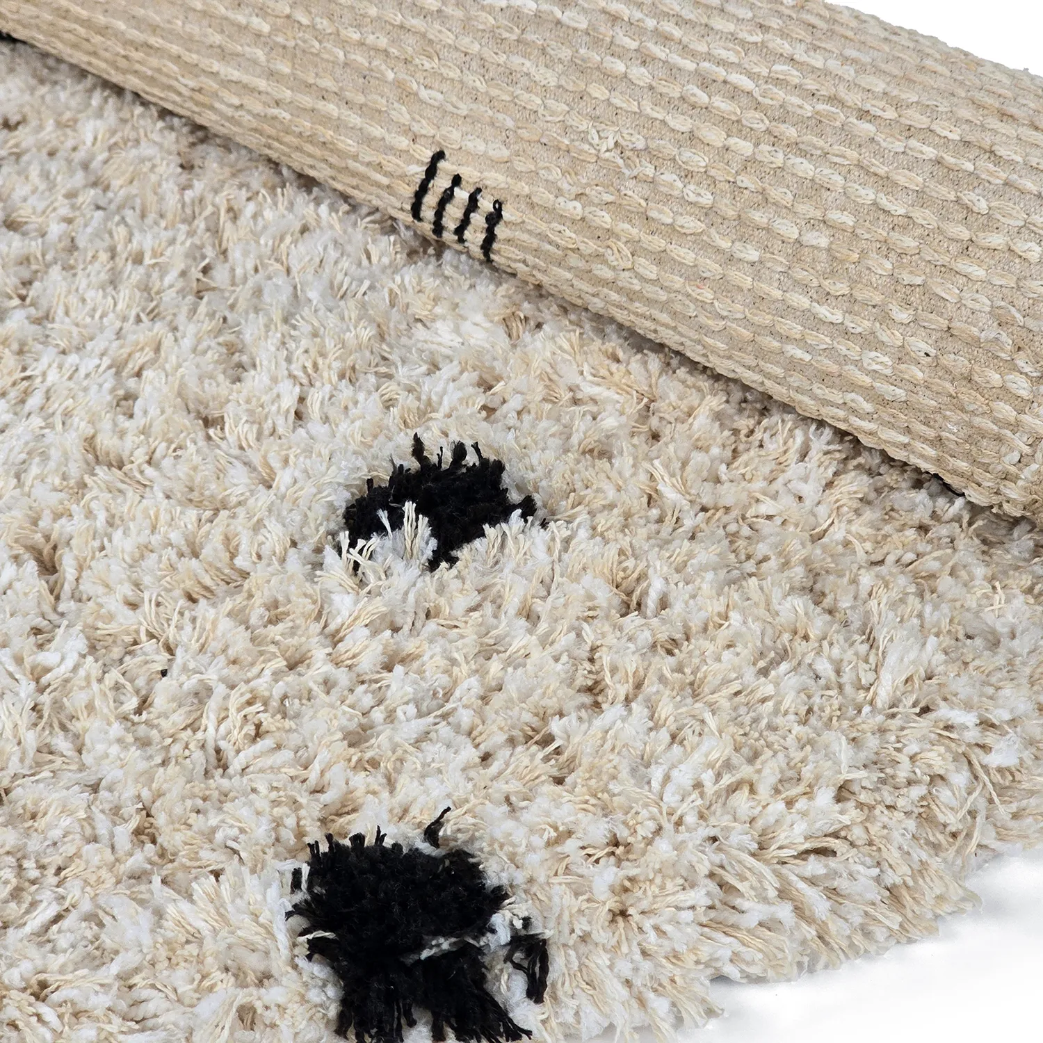 Rond vloerkleed - Soria Natural Cotton Shaggy (off-white/zwart)