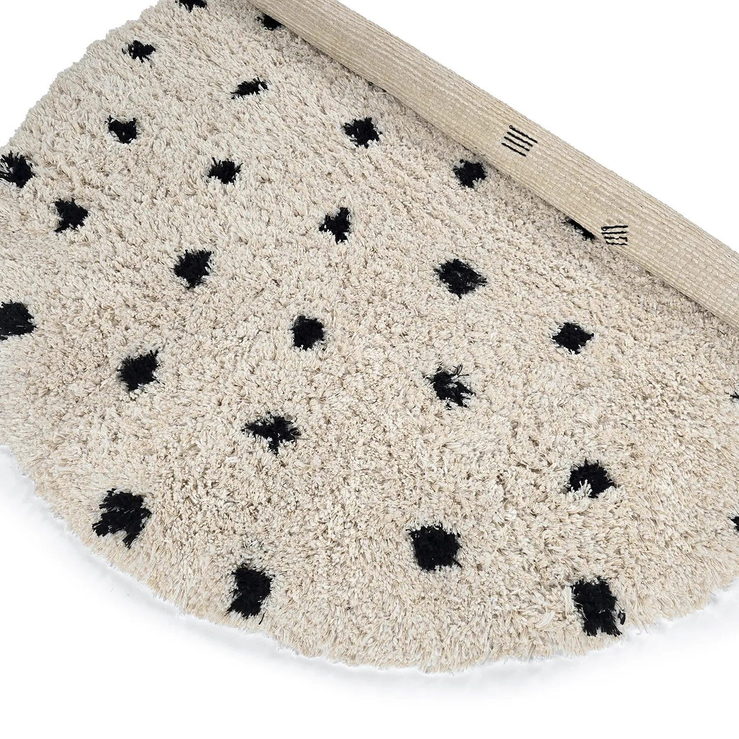 Rond vloerkleed - Soria Natural Cotton Shaggy (off-white/zwart)