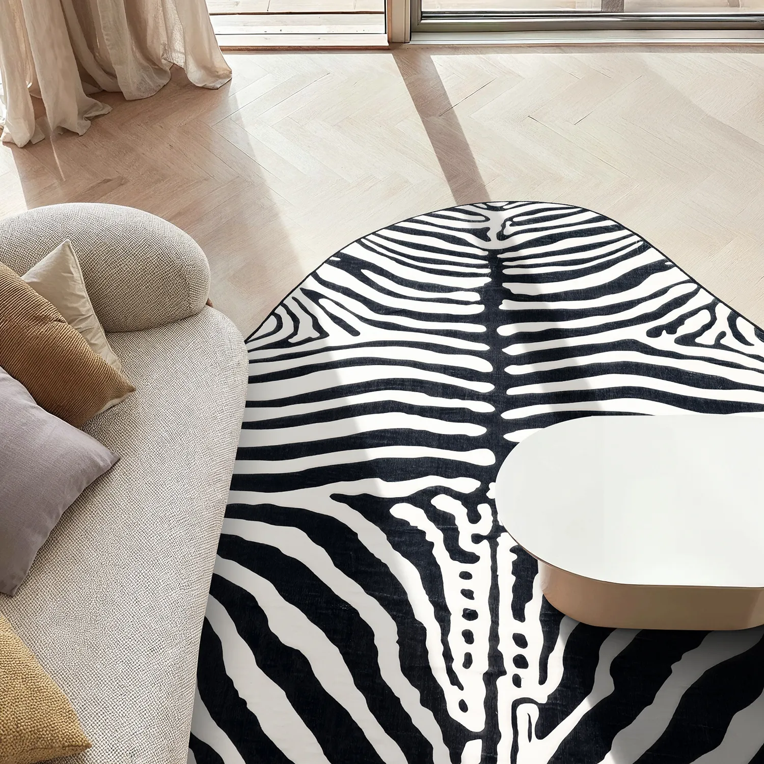 Rond Wilton-vloerkleed met golvende rand - Zebra (zwart/wit)