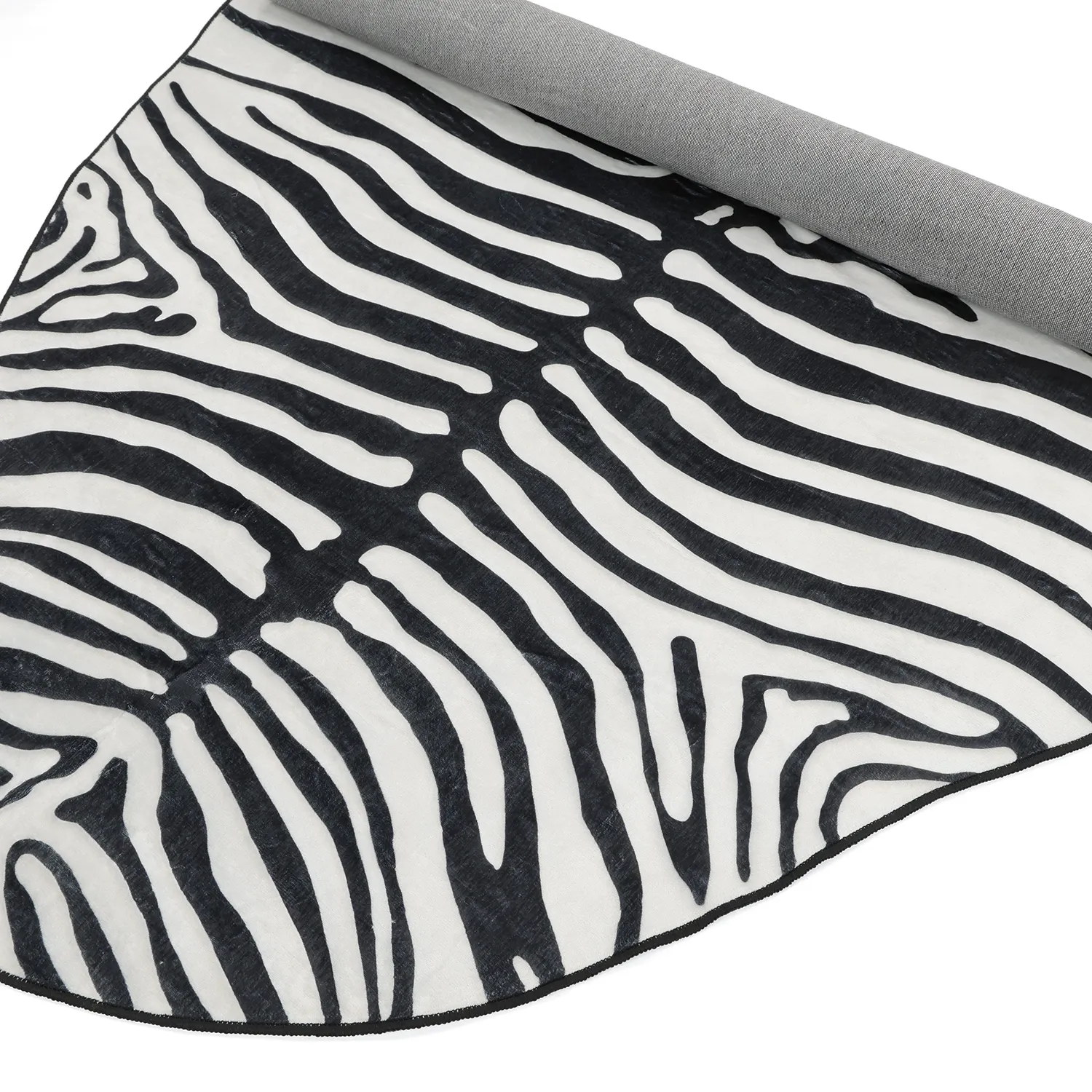 Rond Wilton-vloerkleed met golvende rand - Zebra (zwart/wit)