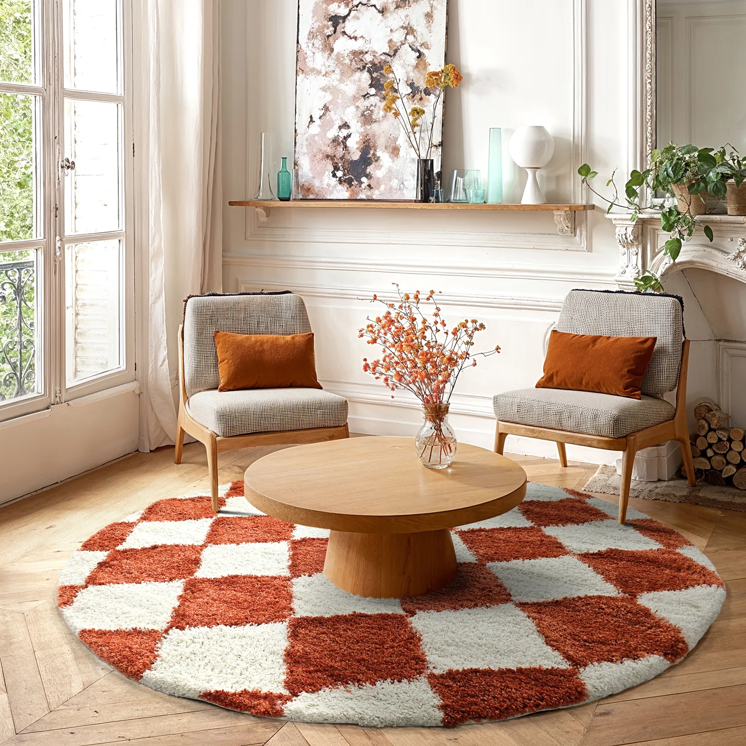 Ronde vloerkleden - Albi (wit/oranje)