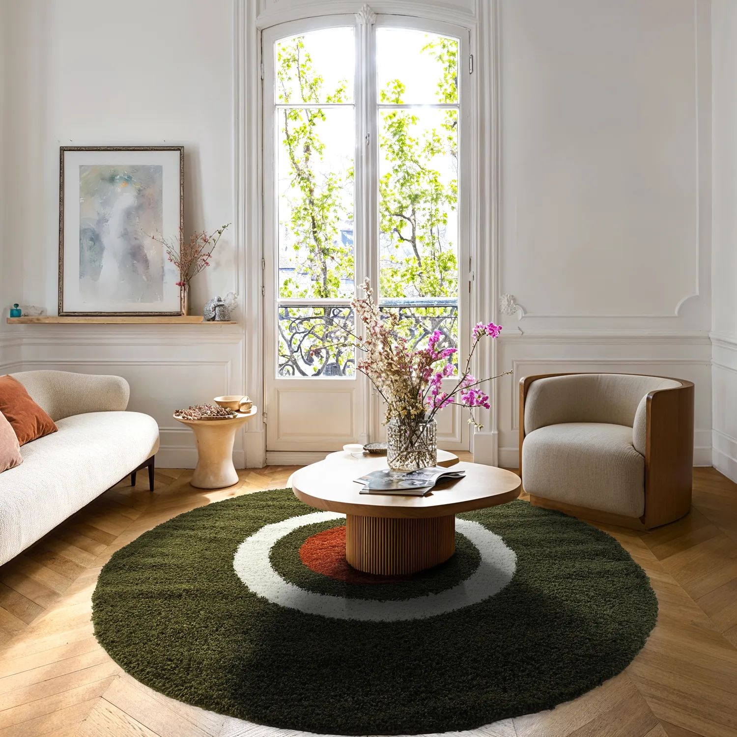 Ronde vloerkleden - Alsace (groen/wit/oranje)